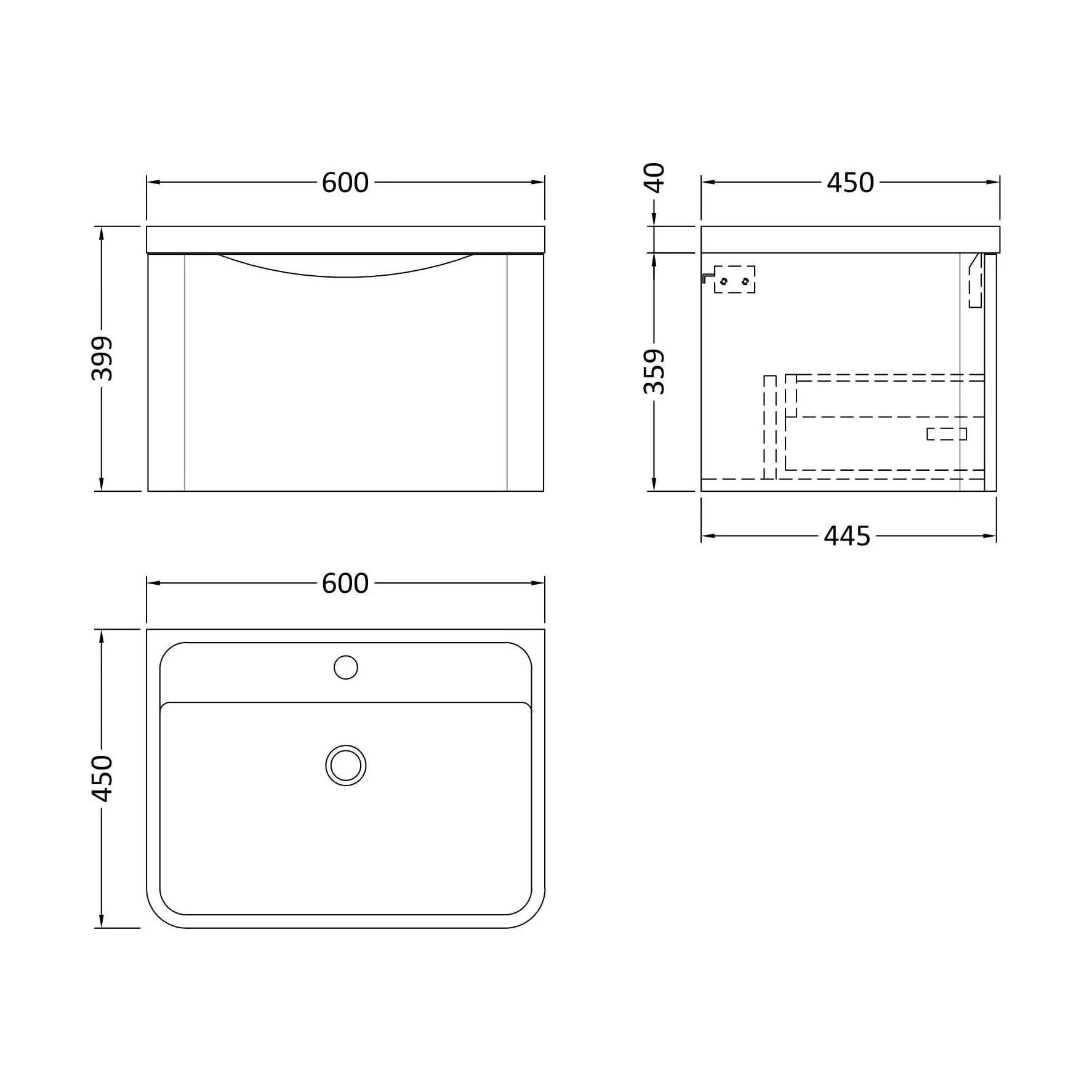 Balterley Arch Wall Hung 1 Drawer Bathroom Vanity Unit & Polymarble Basin, Dark Grey, 550mm - Image 5