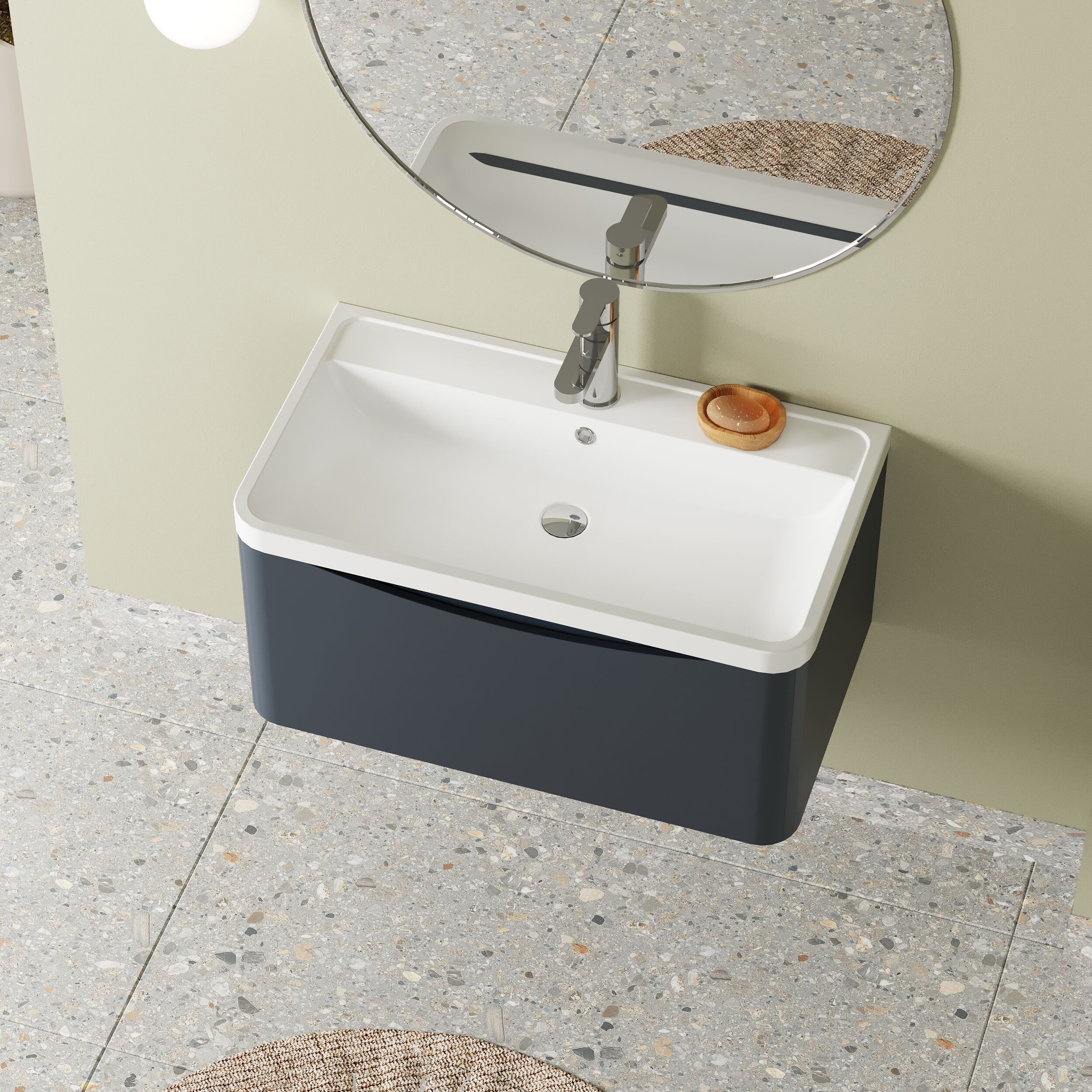 Balterley Arch Wall Hung 1 Drawer Bathroom Vanity Unit & Polymarble Basin, Dark Grey, 755mm - Image 3