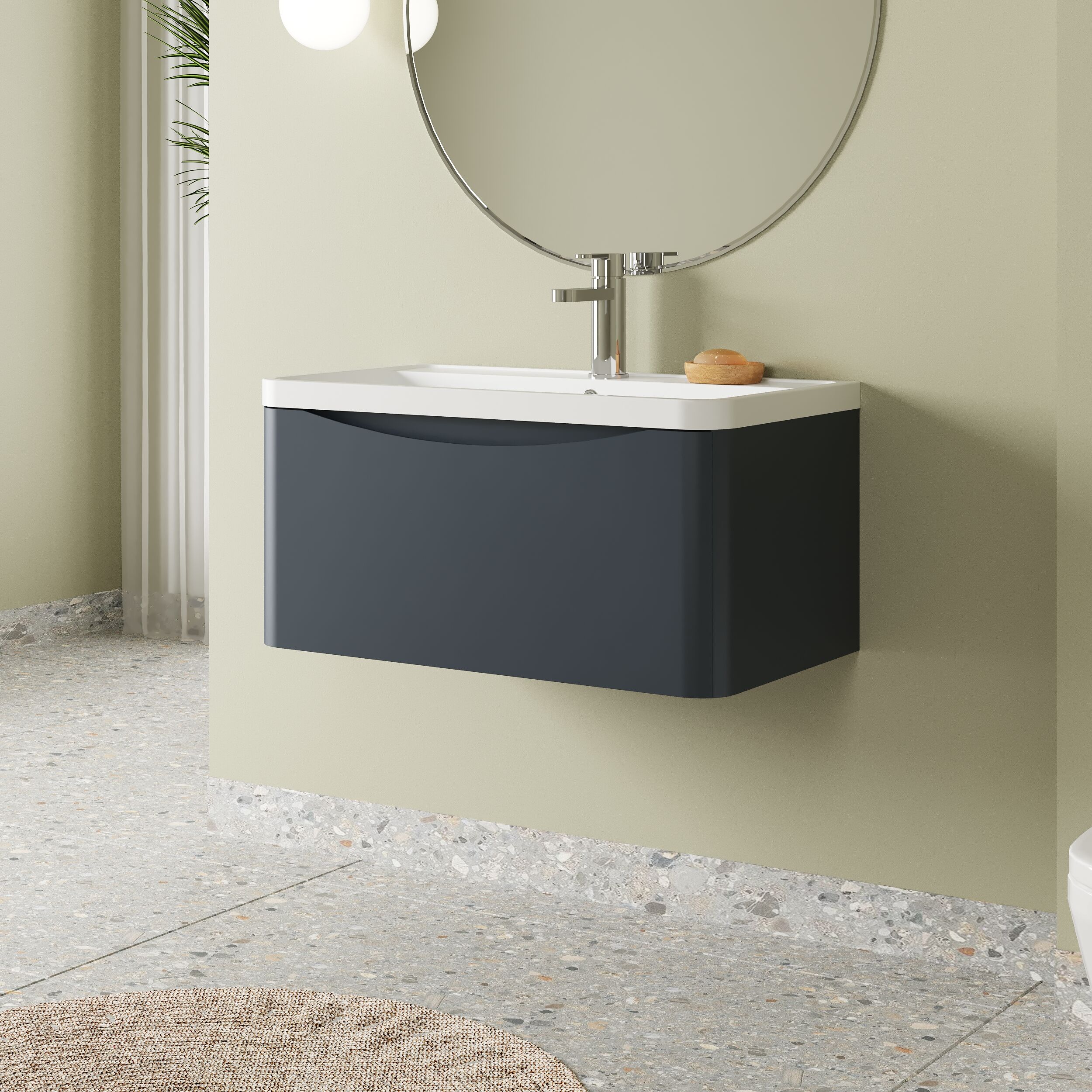 Balterley Arch Wall Hung 1 Drawer Bathroom Vanity Unit & Polymarble Basin, Dark Grey, 755mm - Image 4