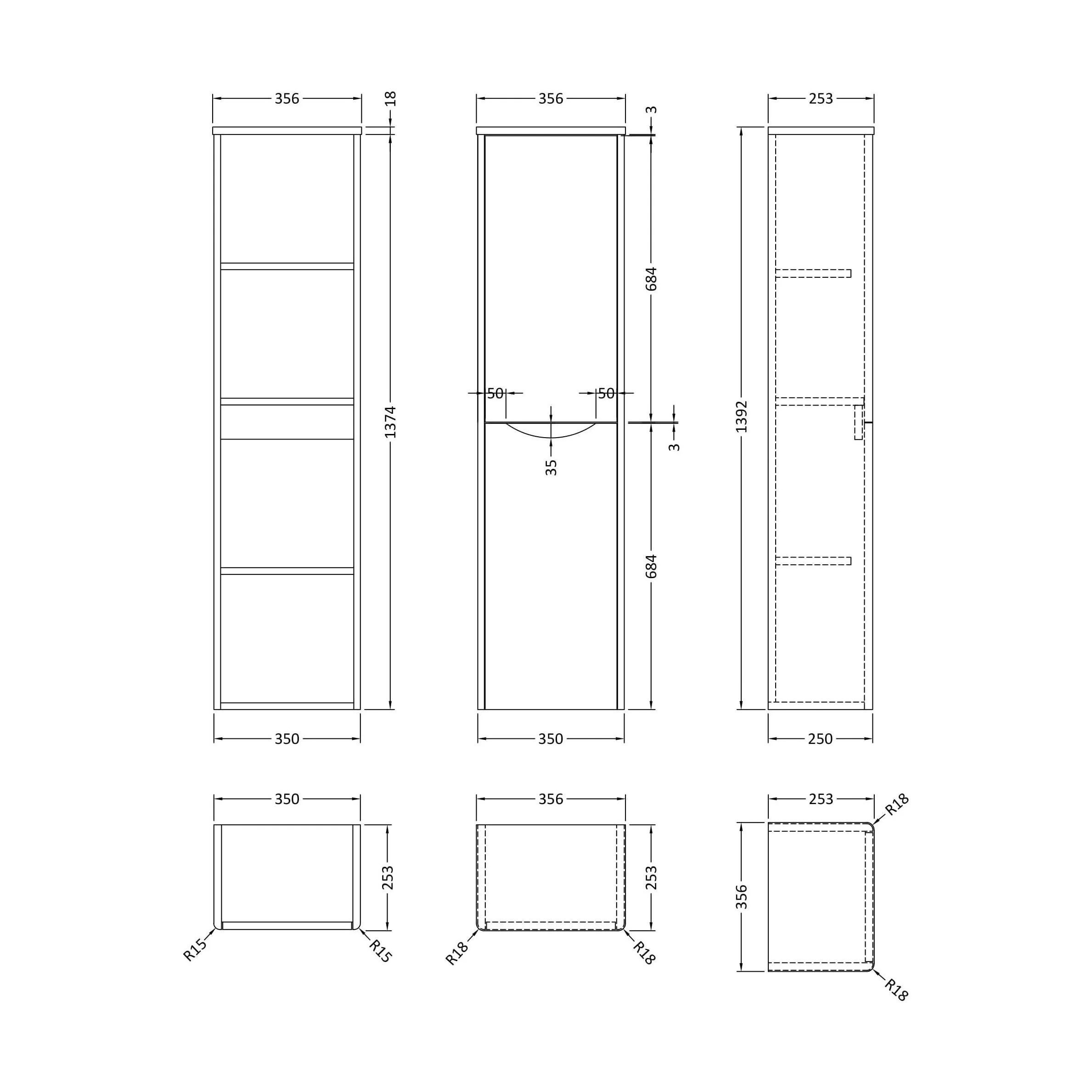 Balterley Arch Bathroom Wall Hung 2 Door Tall Unit, Satin White, 356mm - Image 2