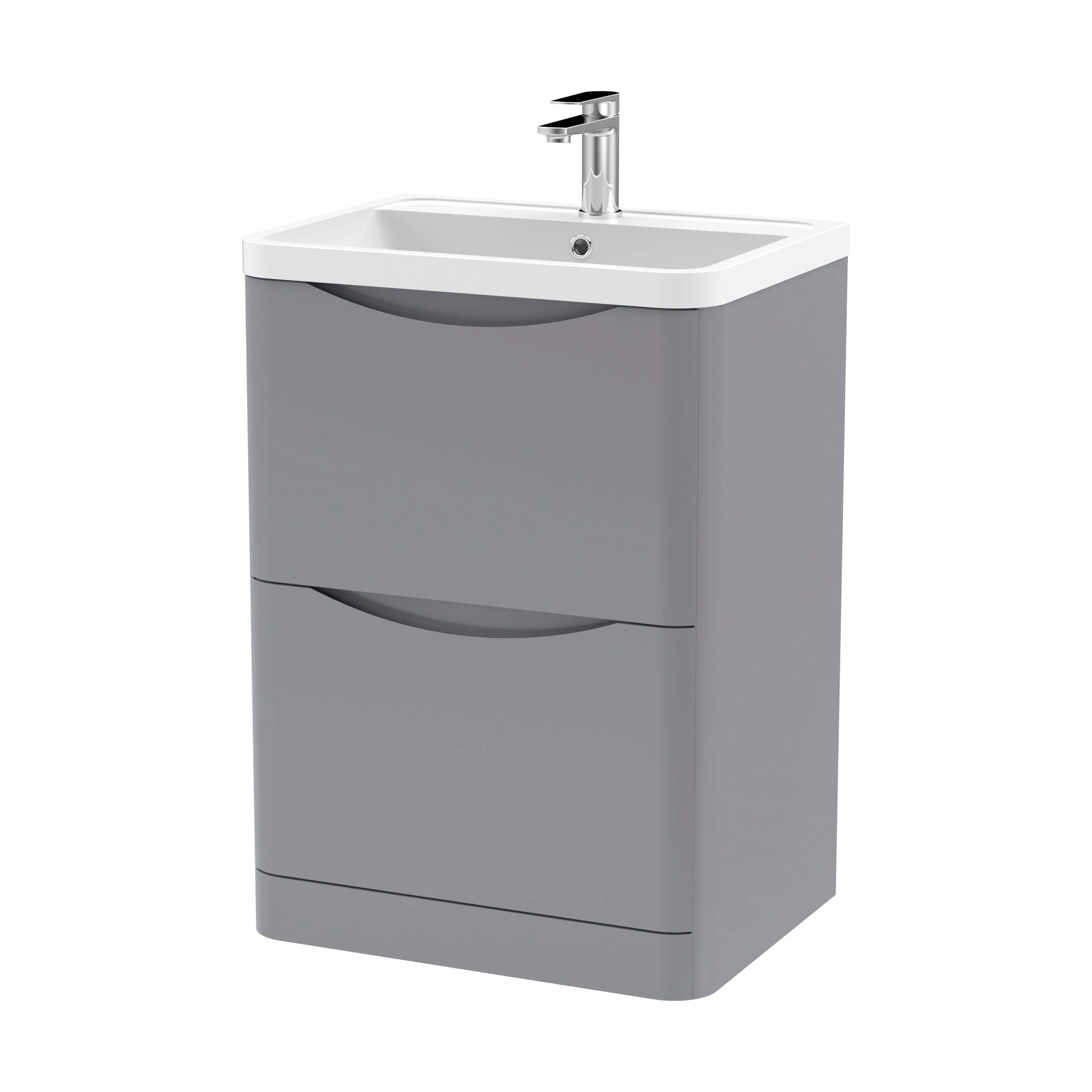 Balterley Arch Floor Standing 2 Drawer Bathroom Vanity Unit & Polymarble Basin, Satin Grey, 550mm
