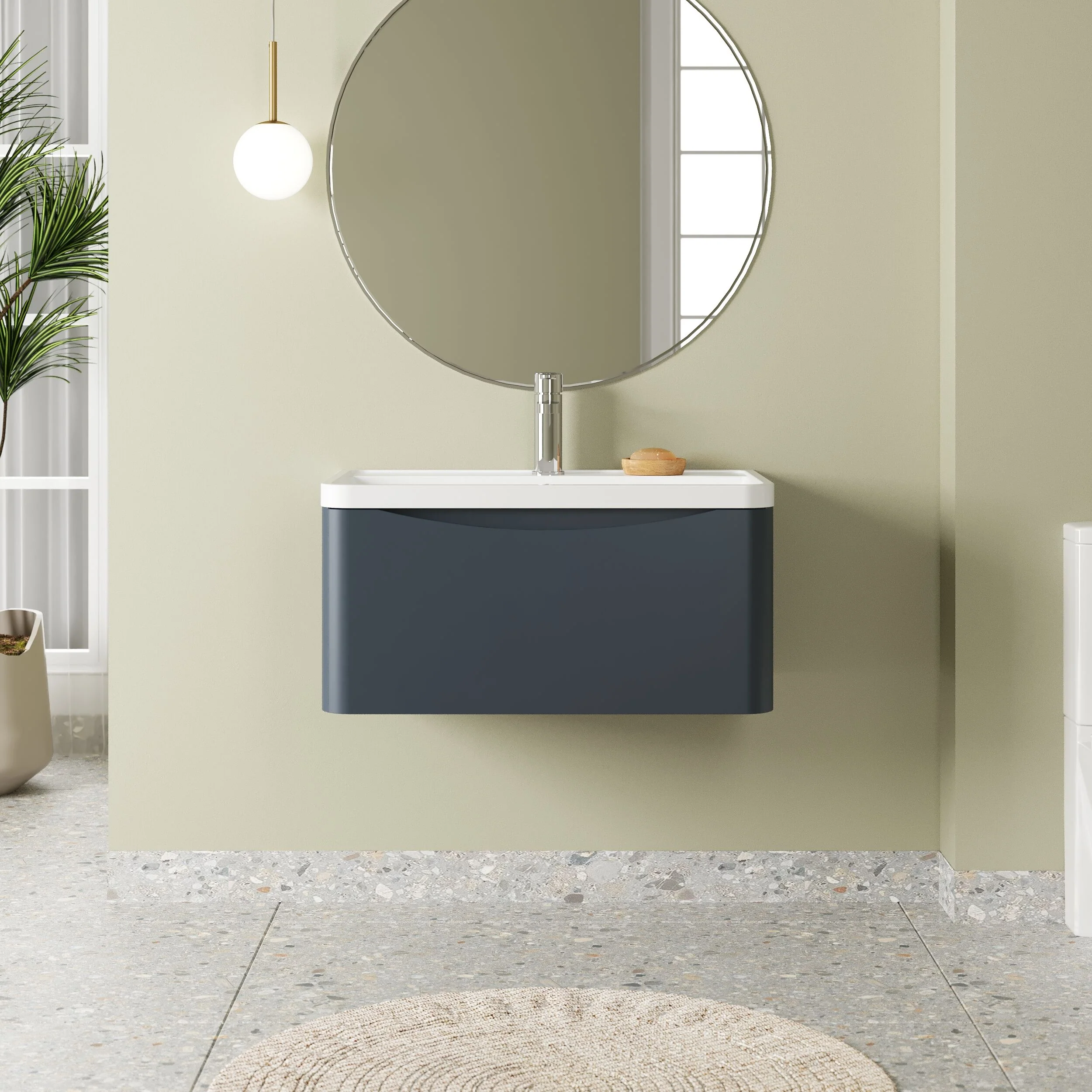 Balterley Arch Floor Standing 2 Drawer Bathroom Vanity Unit & Polymarble Basin, Satin Grey, 550mm - Image 2