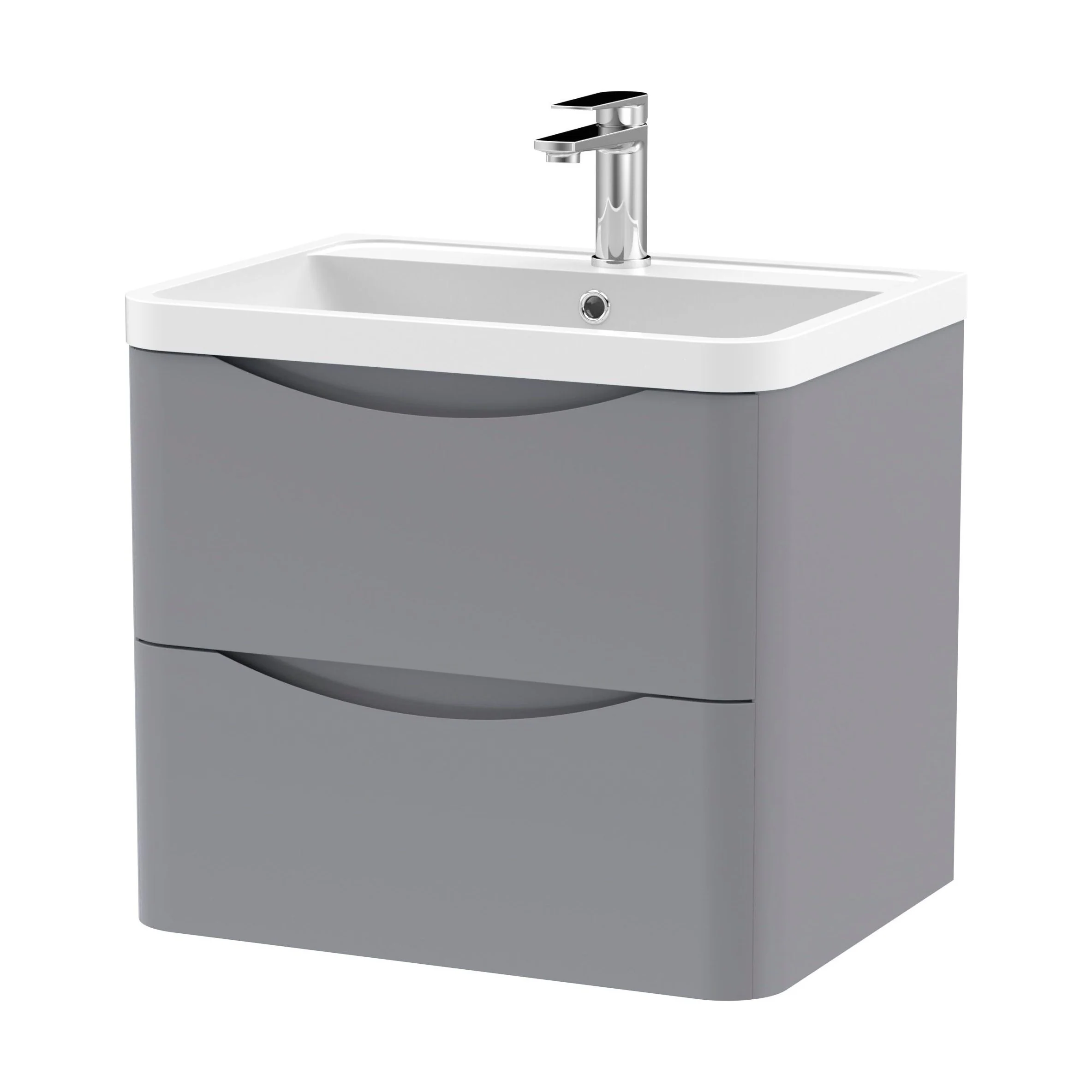 Balterley Arch Wall Hung 2 Drawer Bathroom Vanity Unit & Polymarble Basin, Satin Grey, 550mm