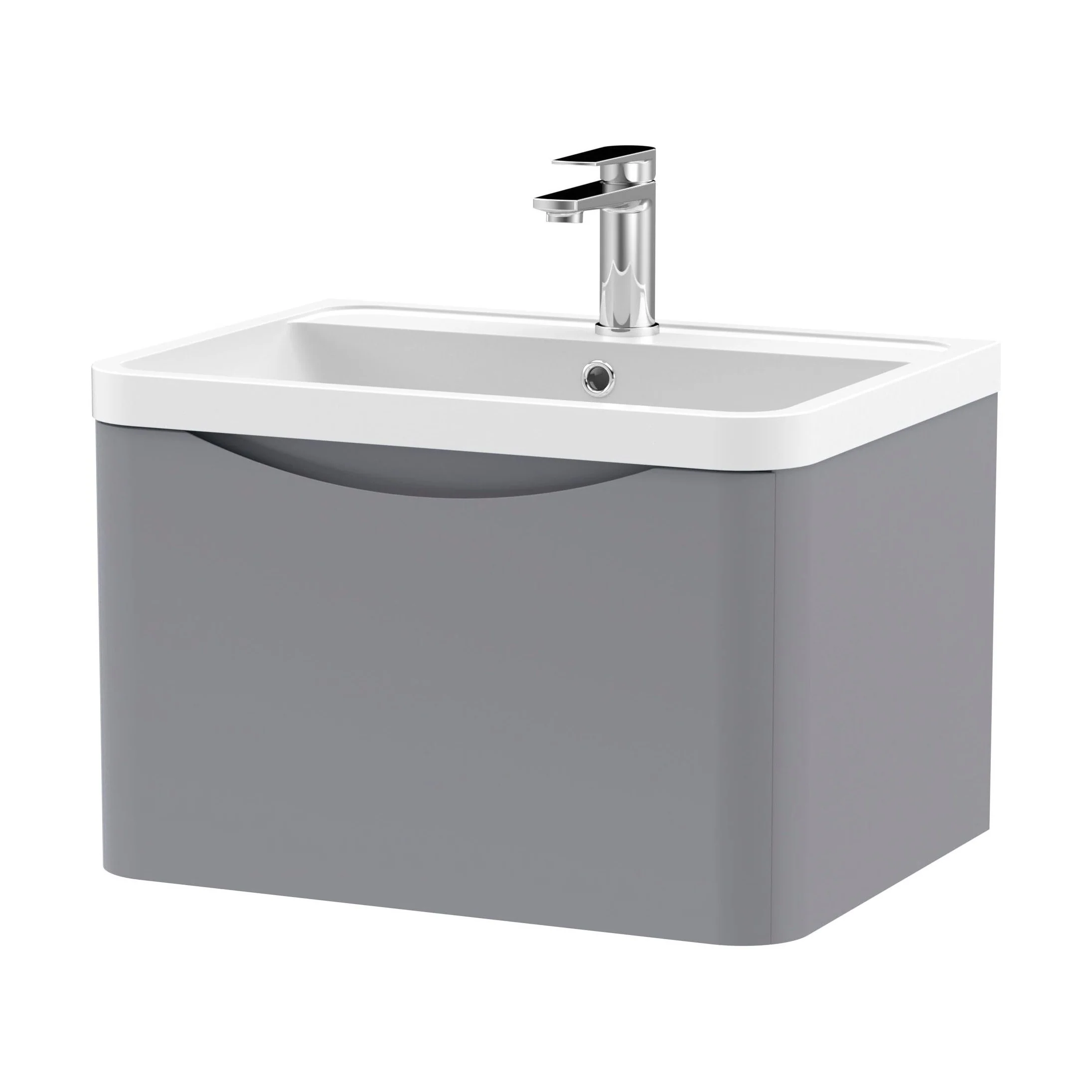 Balterley Arch Wall Hung 1 Drawer Bathroom Vanity Unit & Polymarble Basin, Satin Grey, 550mm