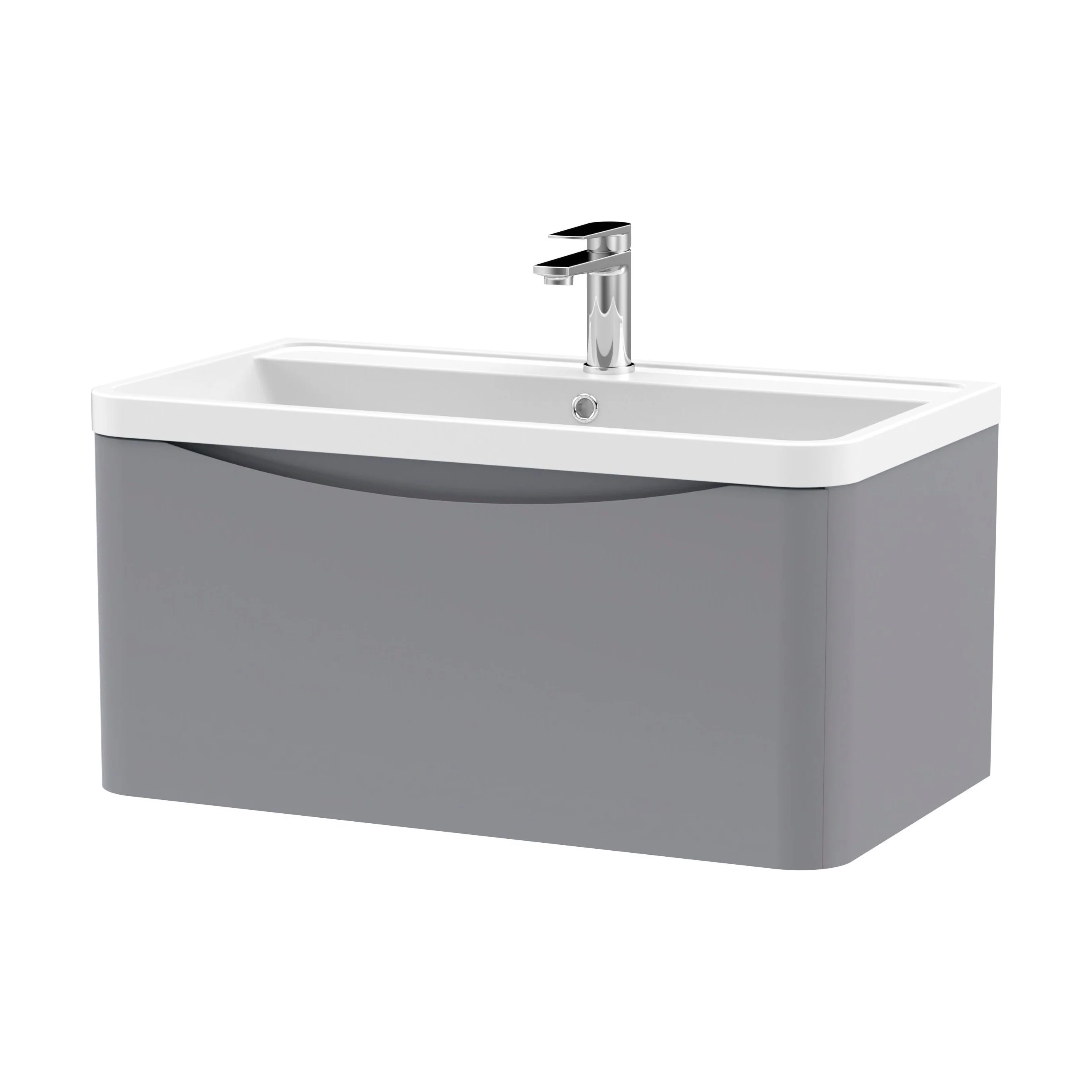 Balterley Arch Wall Hung 1 Drawer Bathroom Vanity Unit & Polymarble Basin, Satin Grey, 755mm