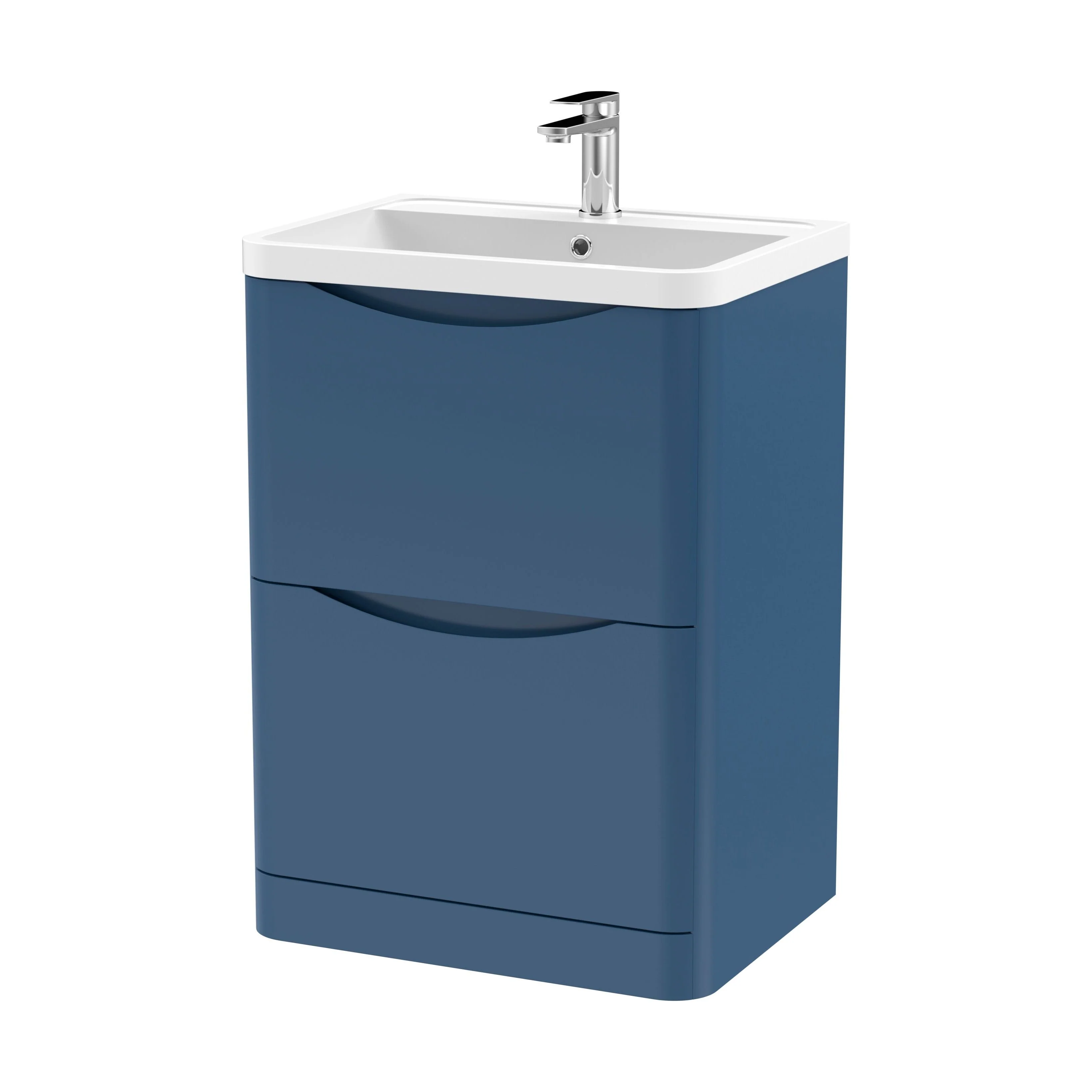 Balterley Arch Floor Standing 2 Drawer Bathroom Vanity Unit & Polymarble Basin, Satin Blue, 550mm