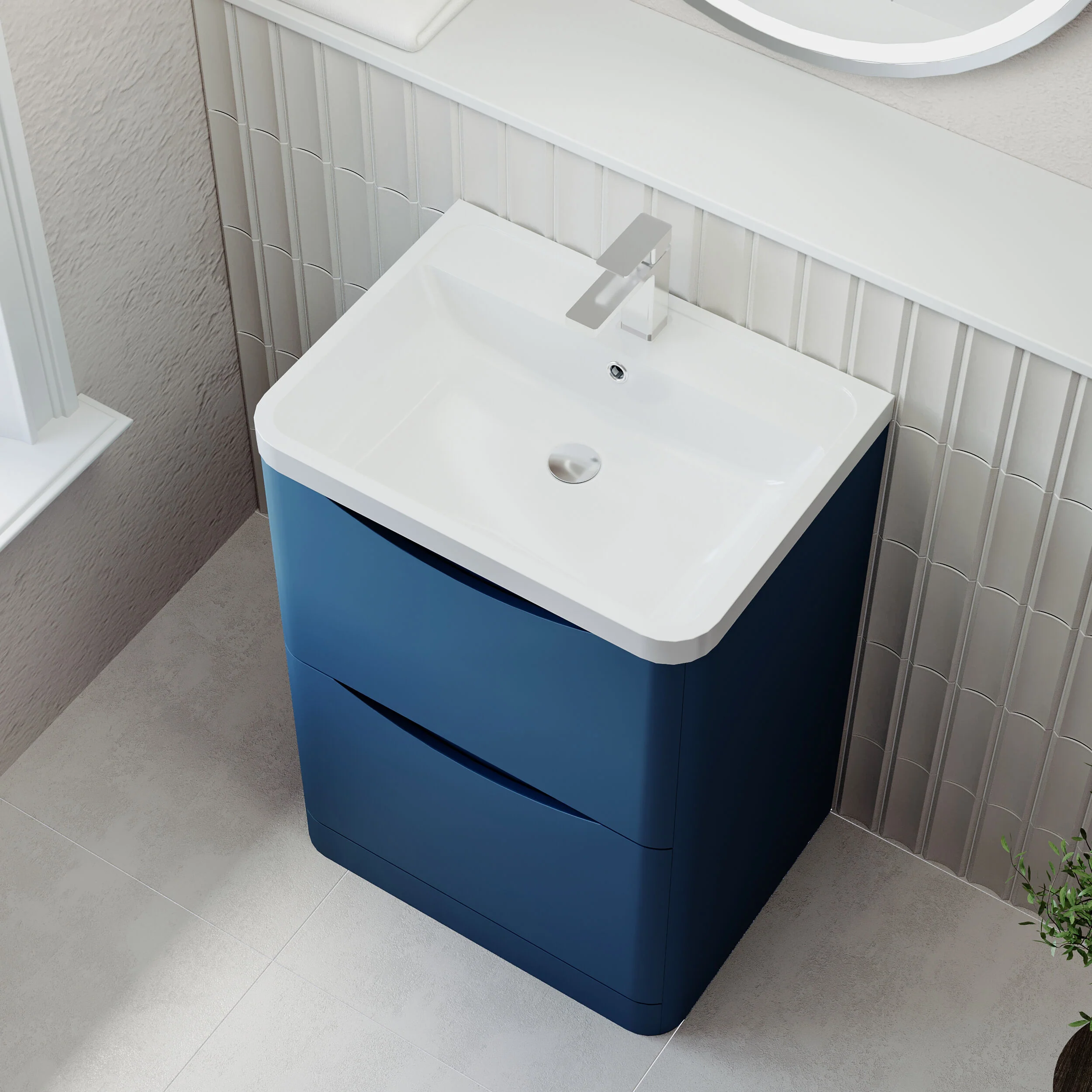 Balterley Arch Floor Standing 2 Drawer Bathroom Vanity Unit & Polymarble Basin, Satin Blue, 550mm - Image 3