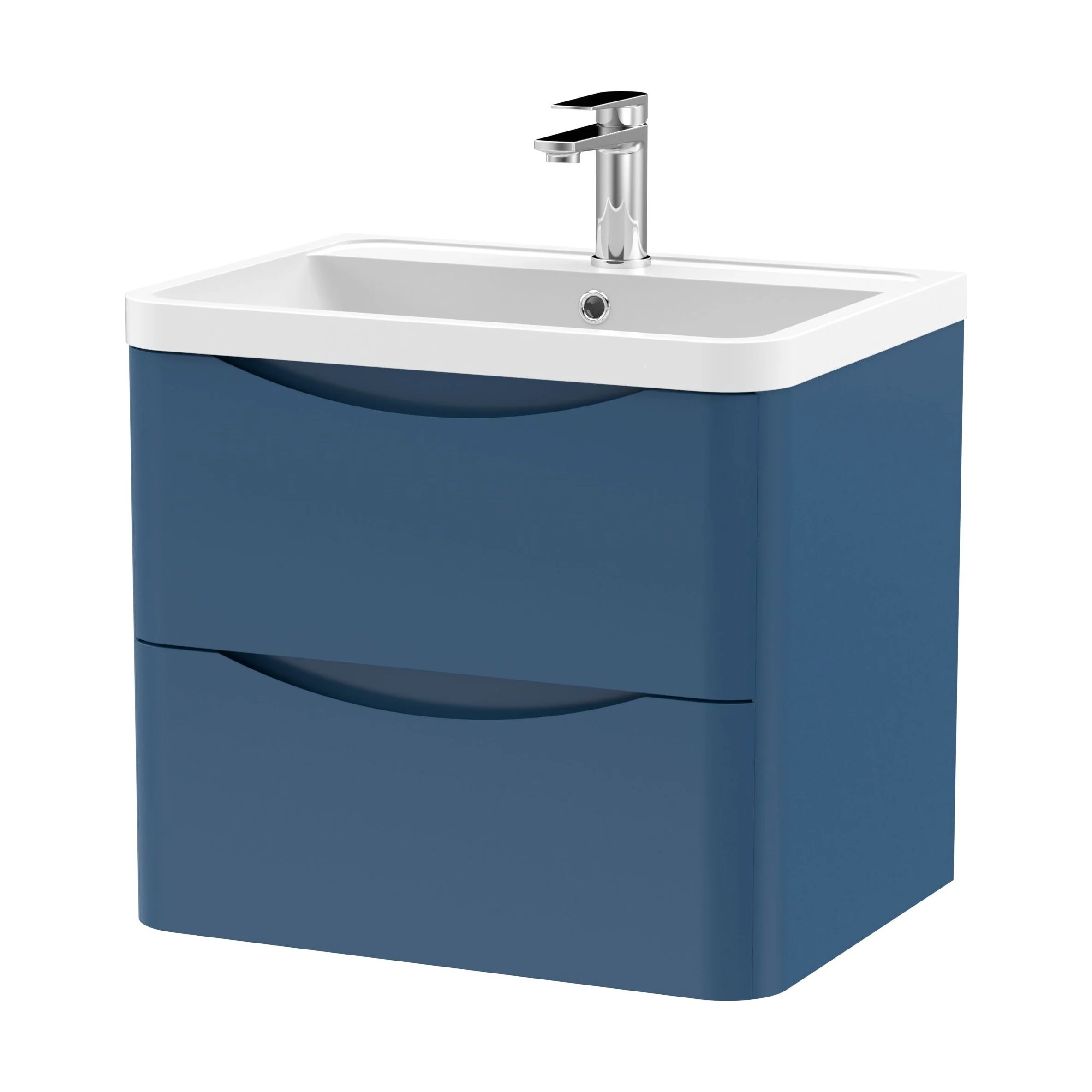 Balterley Arch Wall Hung 2 Drawer Bathroom Vanity Unit & Polymarble Basin, Satin Blue, 550mm