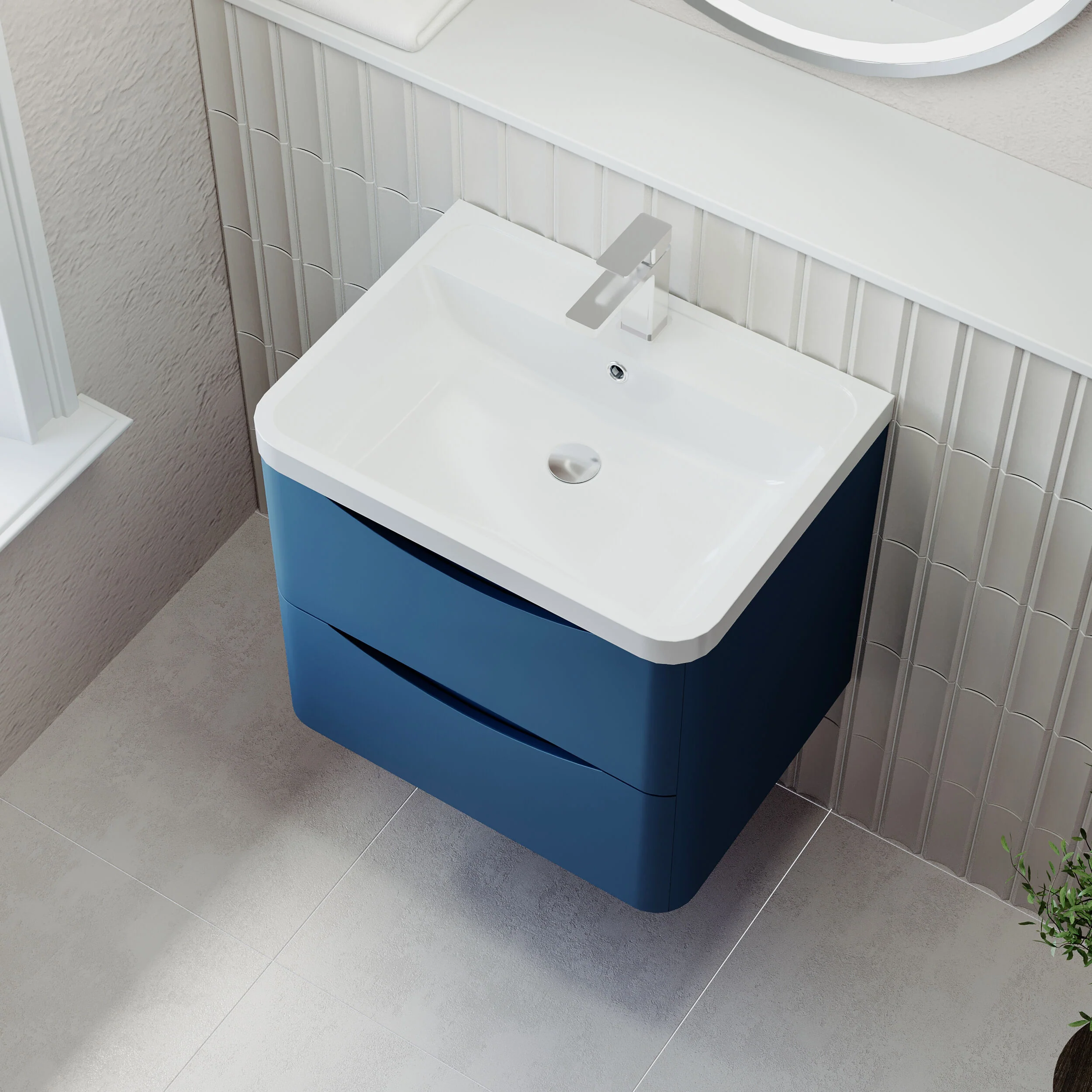 Balterley Arch Wall Hung 2 Drawer Bathroom Vanity Unit & Polymarble Basin, Satin Blue, 550mm - Image 3