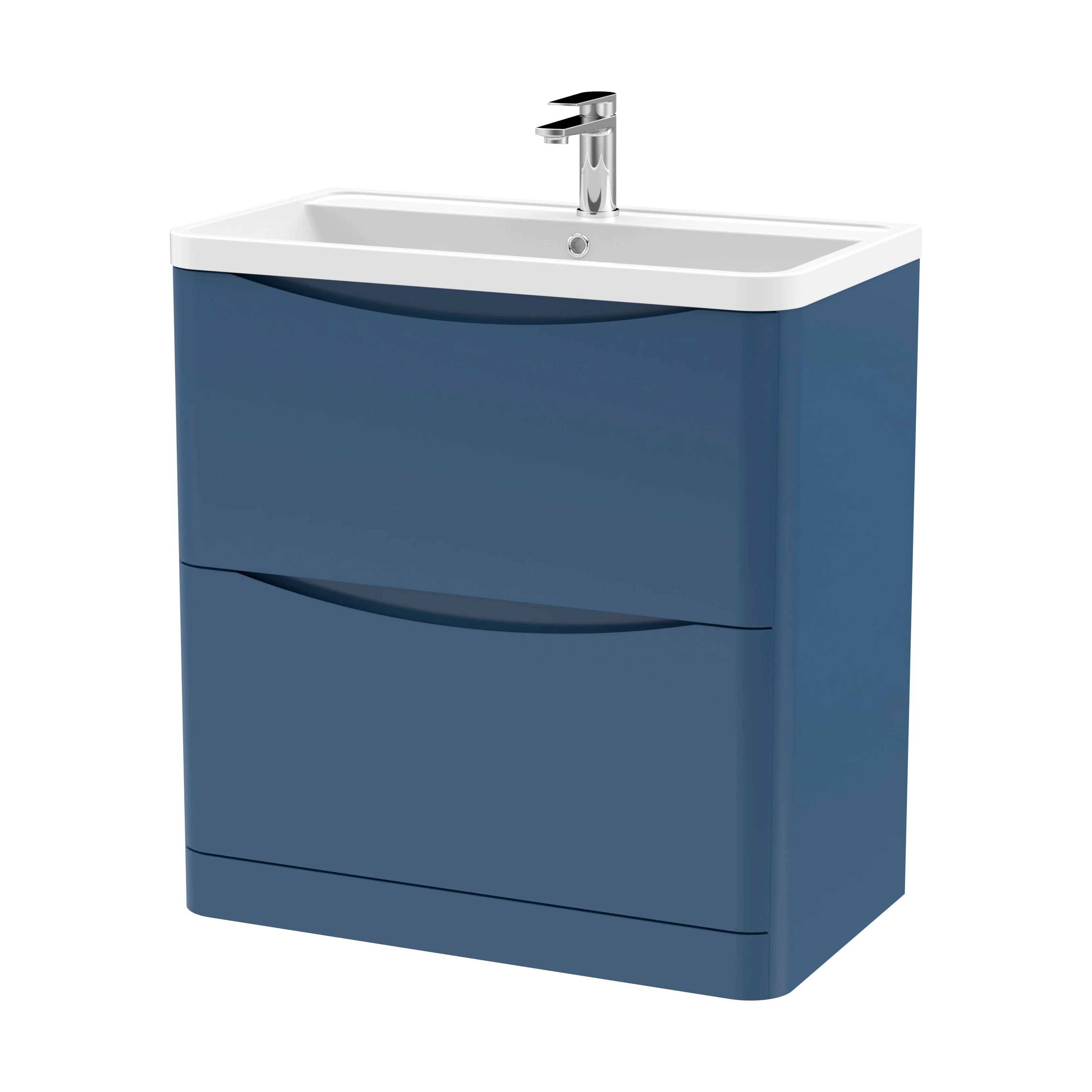 Balterley Arch Floor Standing 2 Drawer Bathroom Vanity Unit & Polymarble Basin, Satin Blue, 755mm