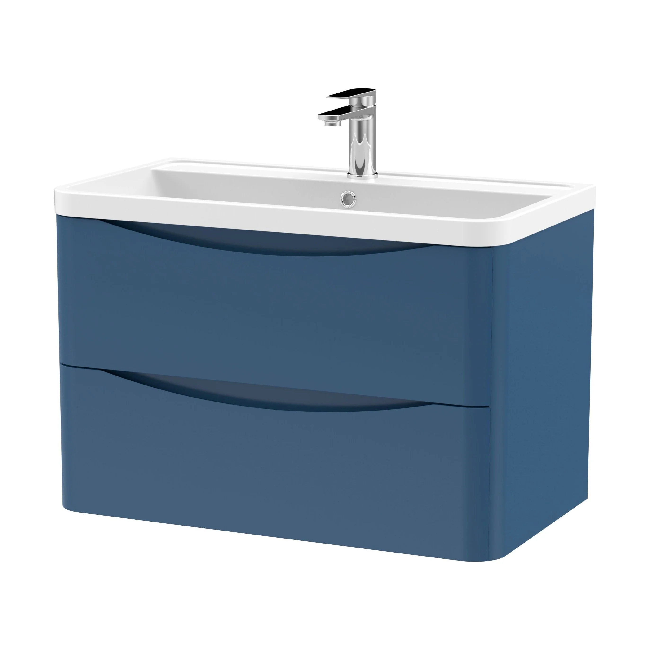Balterley Arch Wall Hung 2 Drawer Bathroom Vanity Unit & Polymarble Basin, Satin Blue, 755mm