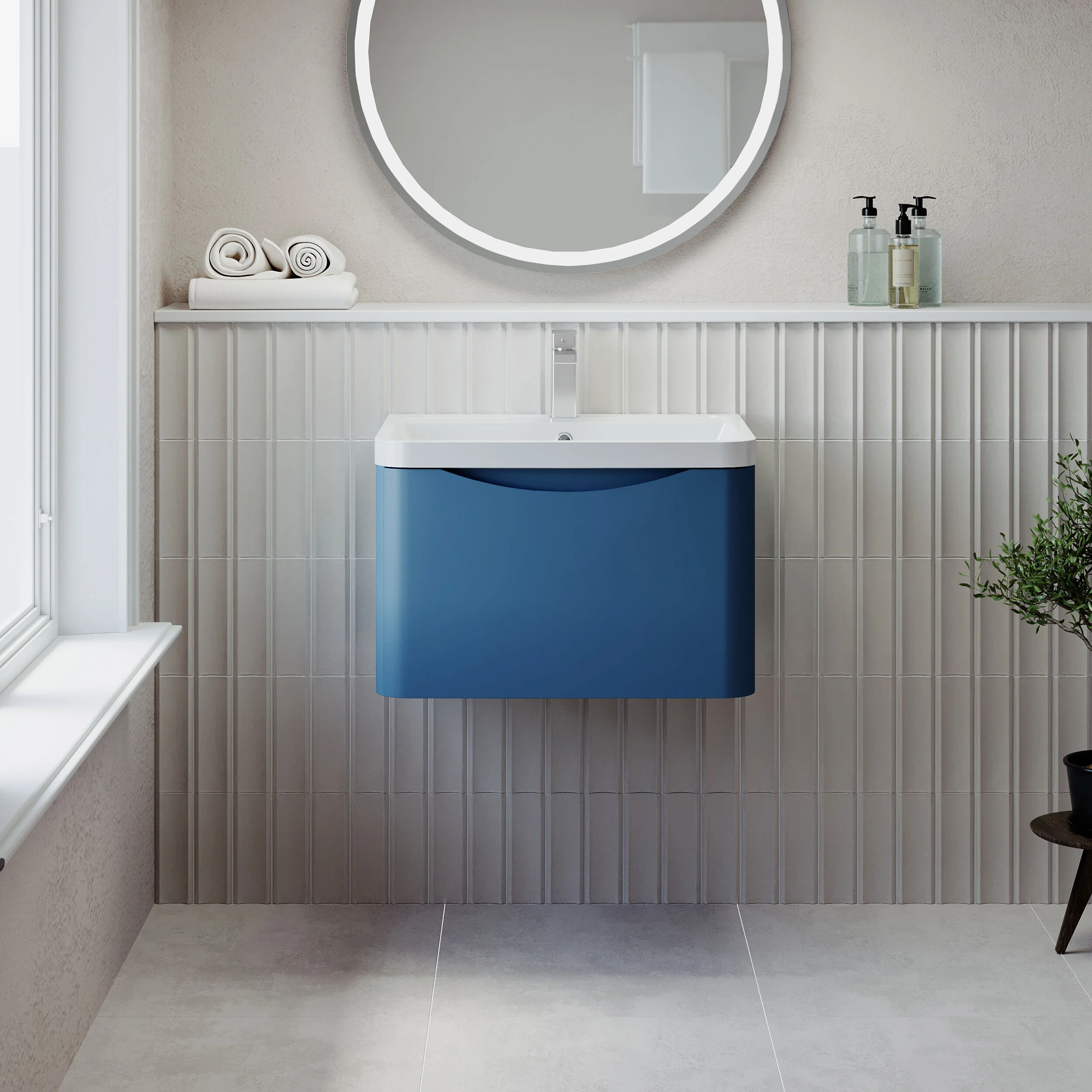 Balterley Arch Wall Hung 1 Drawer Bathroom Vanity Unit & Polymarble Basin, Satin Blue, 550mm - Image 2