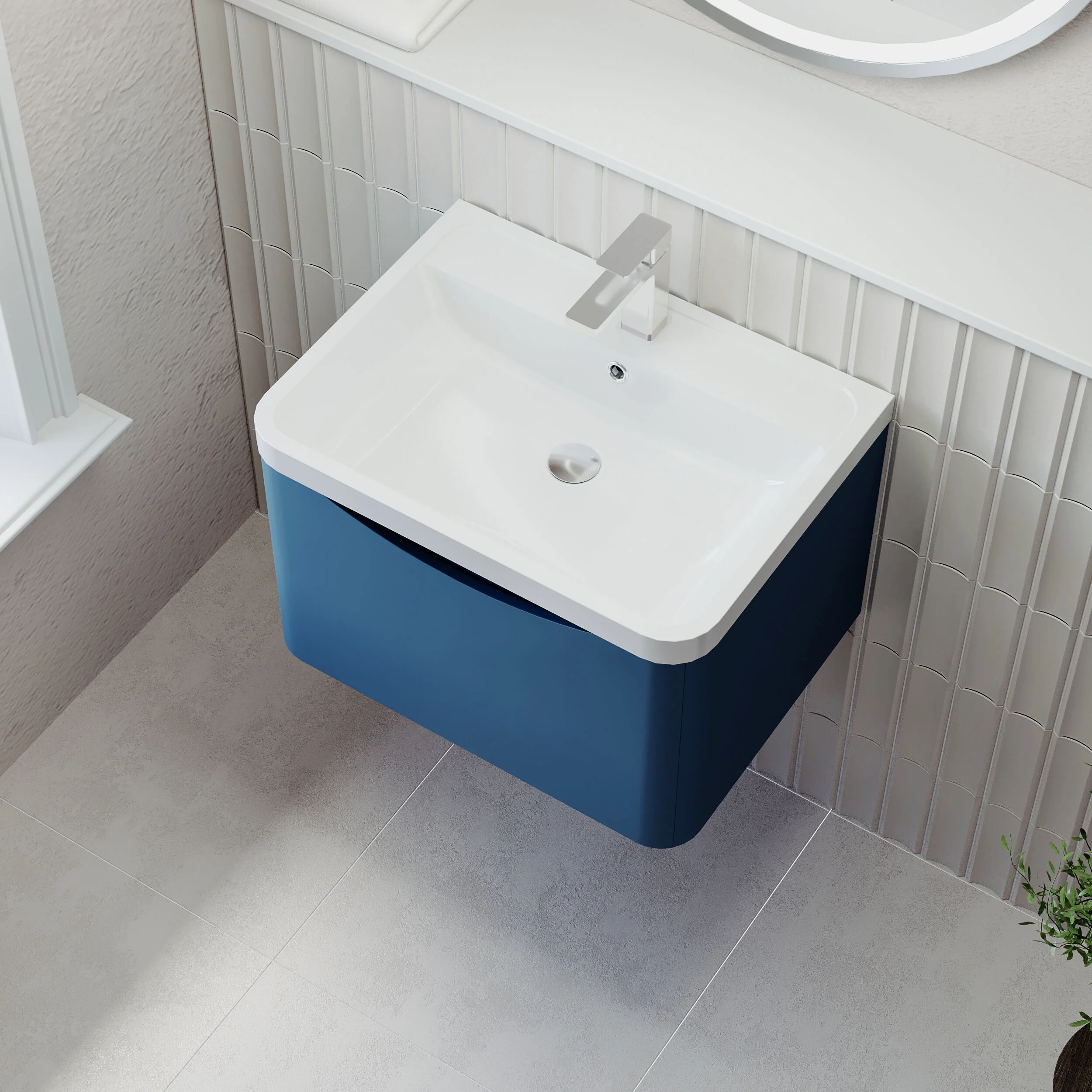 Balterley Arch Wall Hung 1 Drawer Bathroom Vanity Unit & Polymarble Basin, Satin Blue, 550mm - Image 3