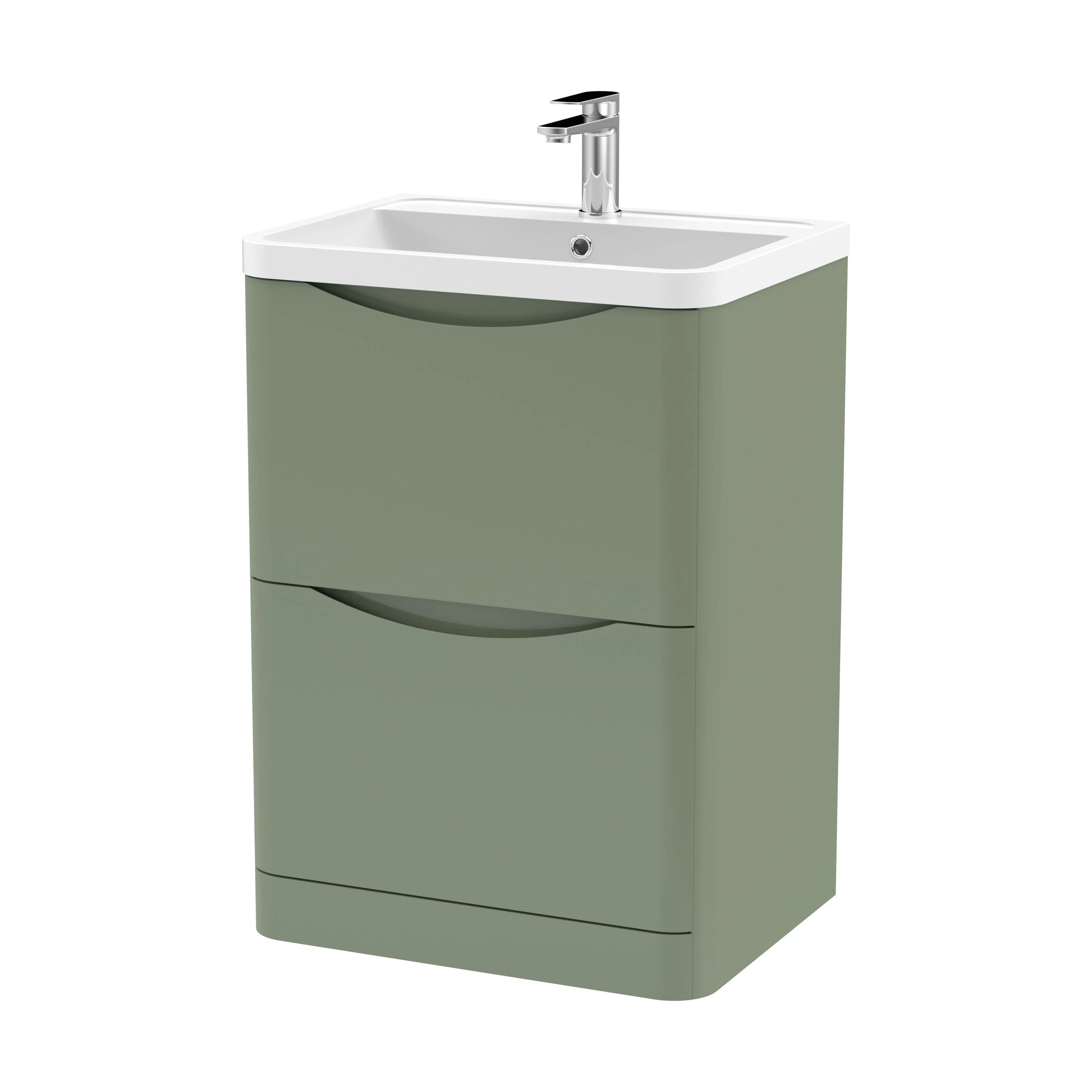 Balterley Arch Floor Standing 2 Drawer Bathroom Vanity Unit & Polymarble Basin, Satin Green, 550mm