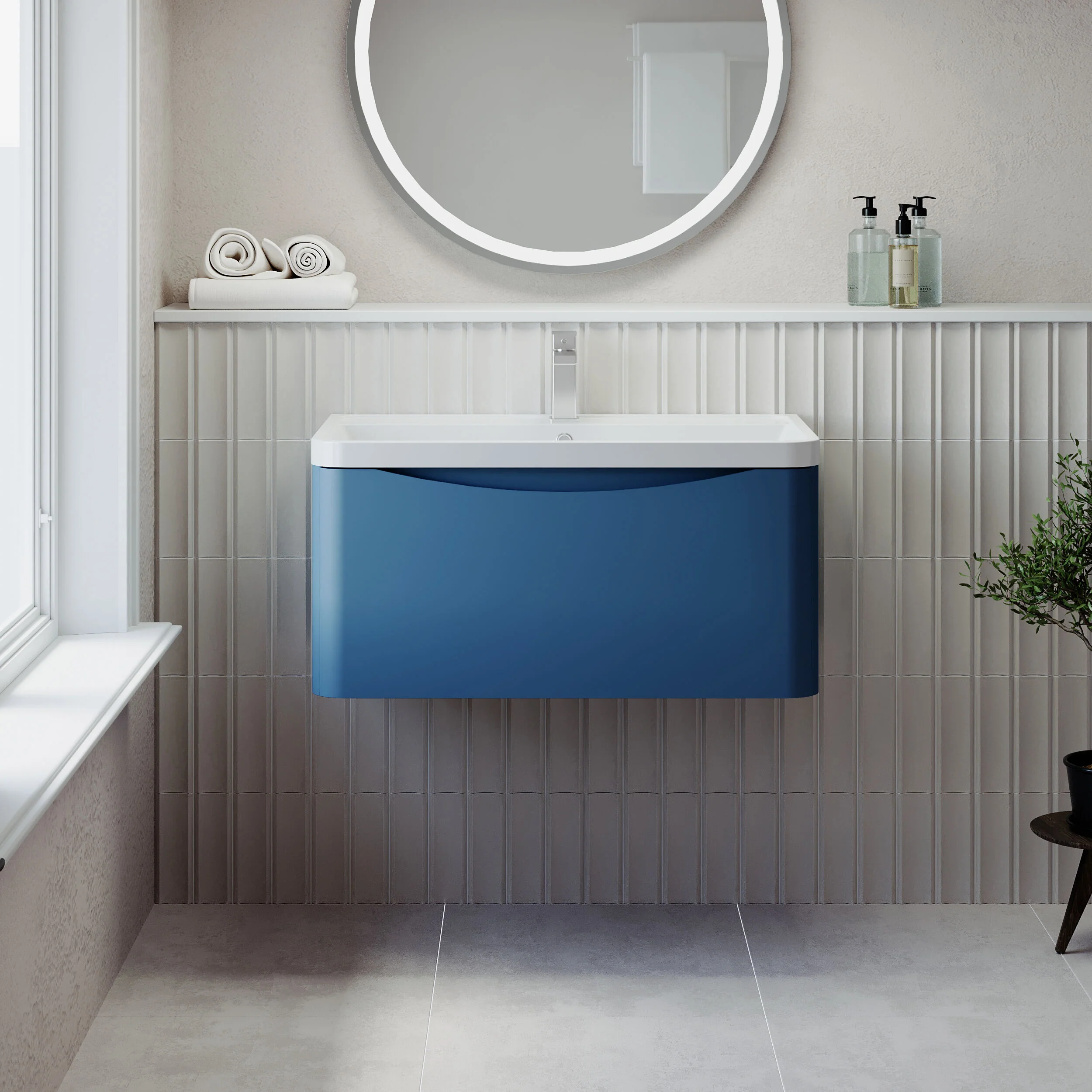 Balterley Arch Floor Standing 2 Drawer Bathroom Vanity Unit & Polymarble Basin, Satin Green, 550mm - Image 2