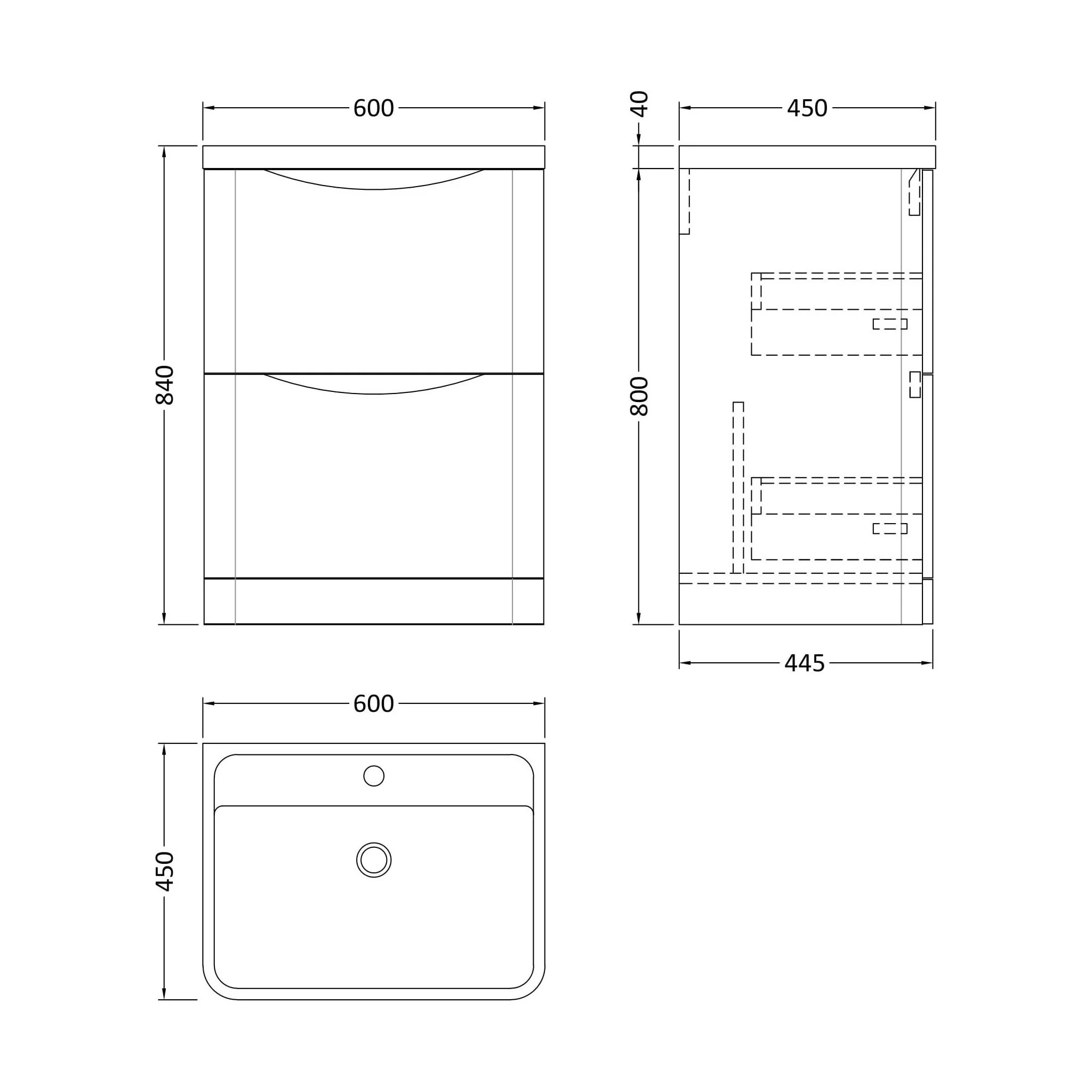 Balterley Arch Floor Standing 2 Drawer Bathroom Vanity Unit & Polymarble Basin, Satin Green, 550mm - Image 5