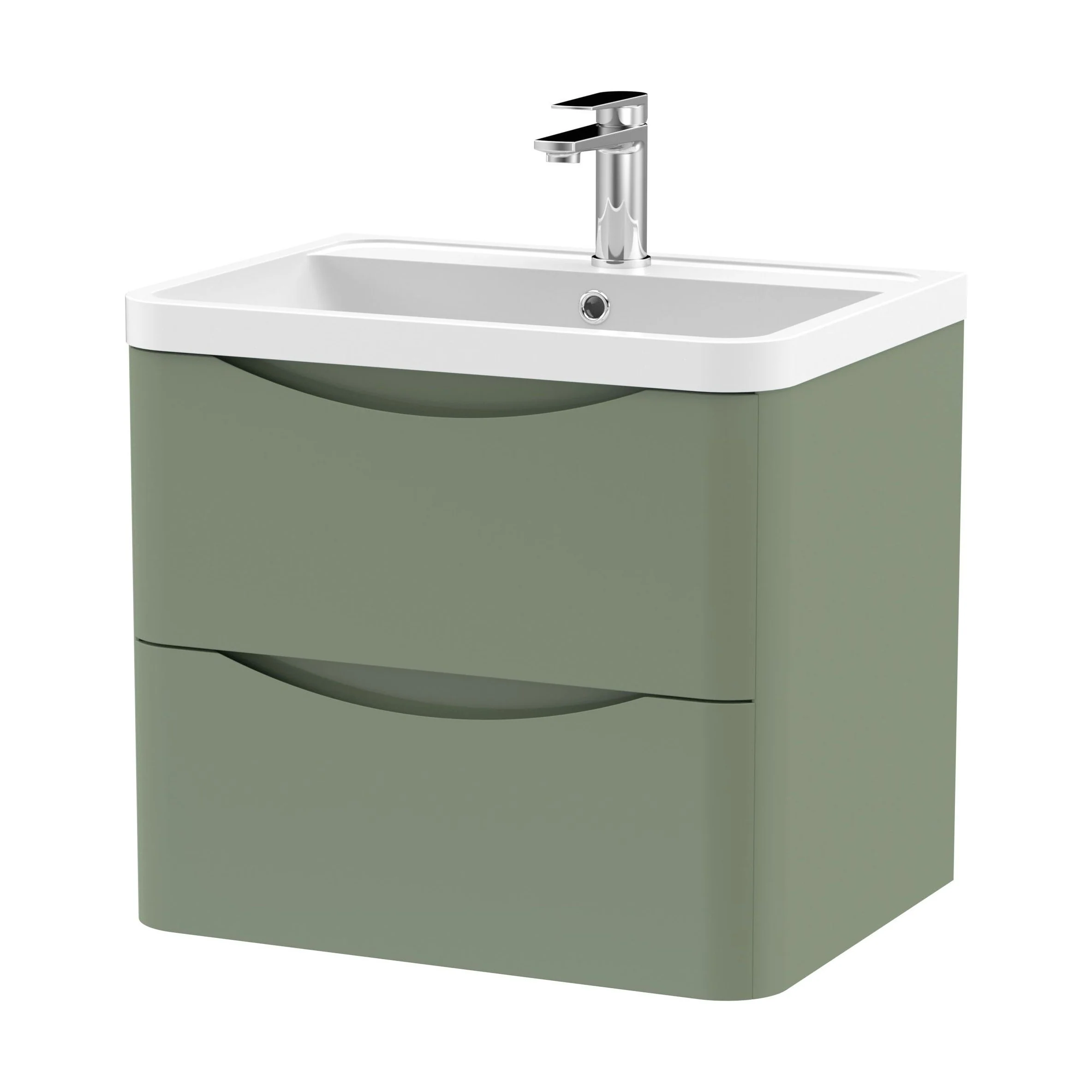 Balterley Arch Wall Hung 2 Drawer Bathroom Vanity Unit & Polymarble Basin, Satin Green, 550mm