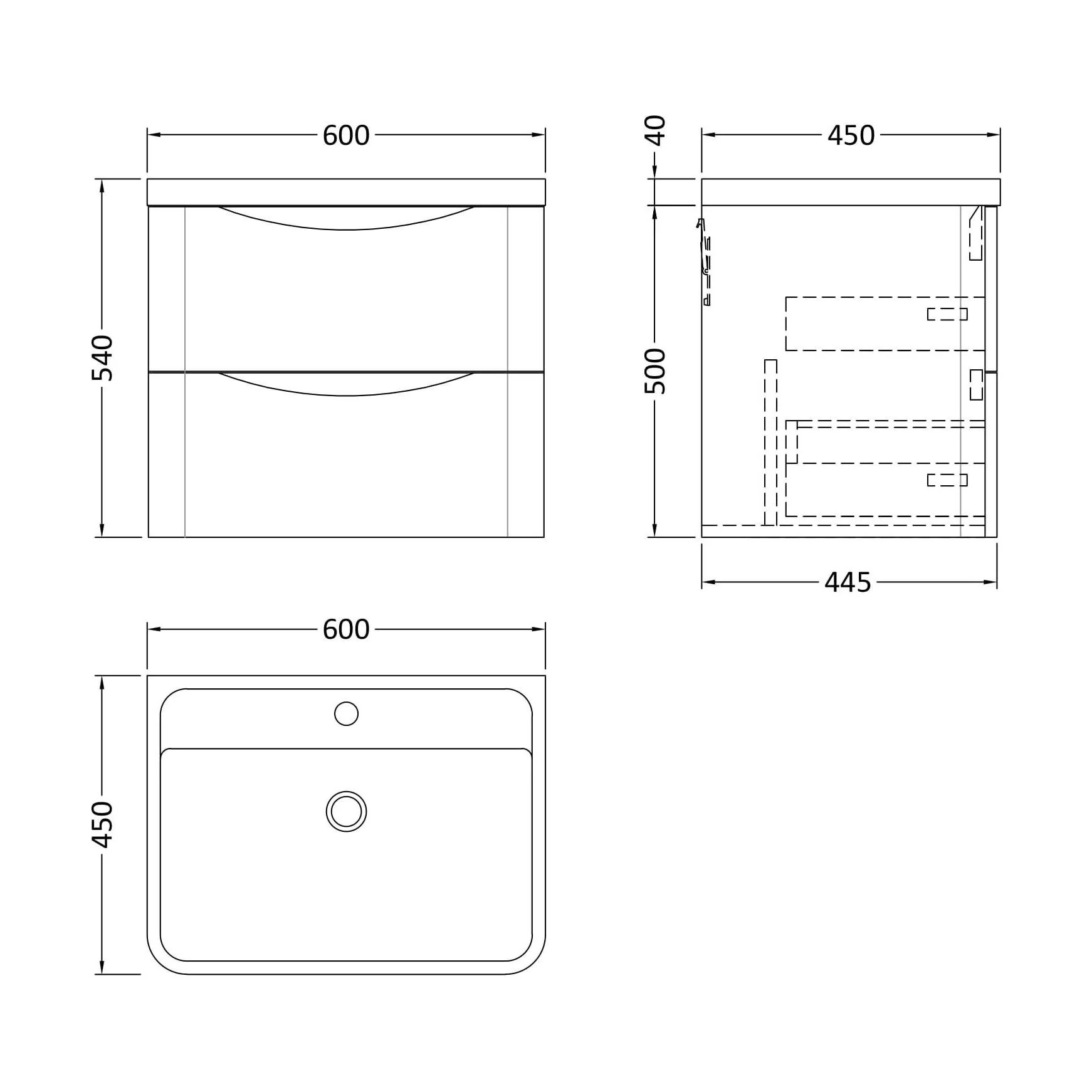 Balterley Arch Wall Hung 2 Drawer Bathroom Vanity Unit & Polymarble Basin, Satin Green, 550mm - Image 5