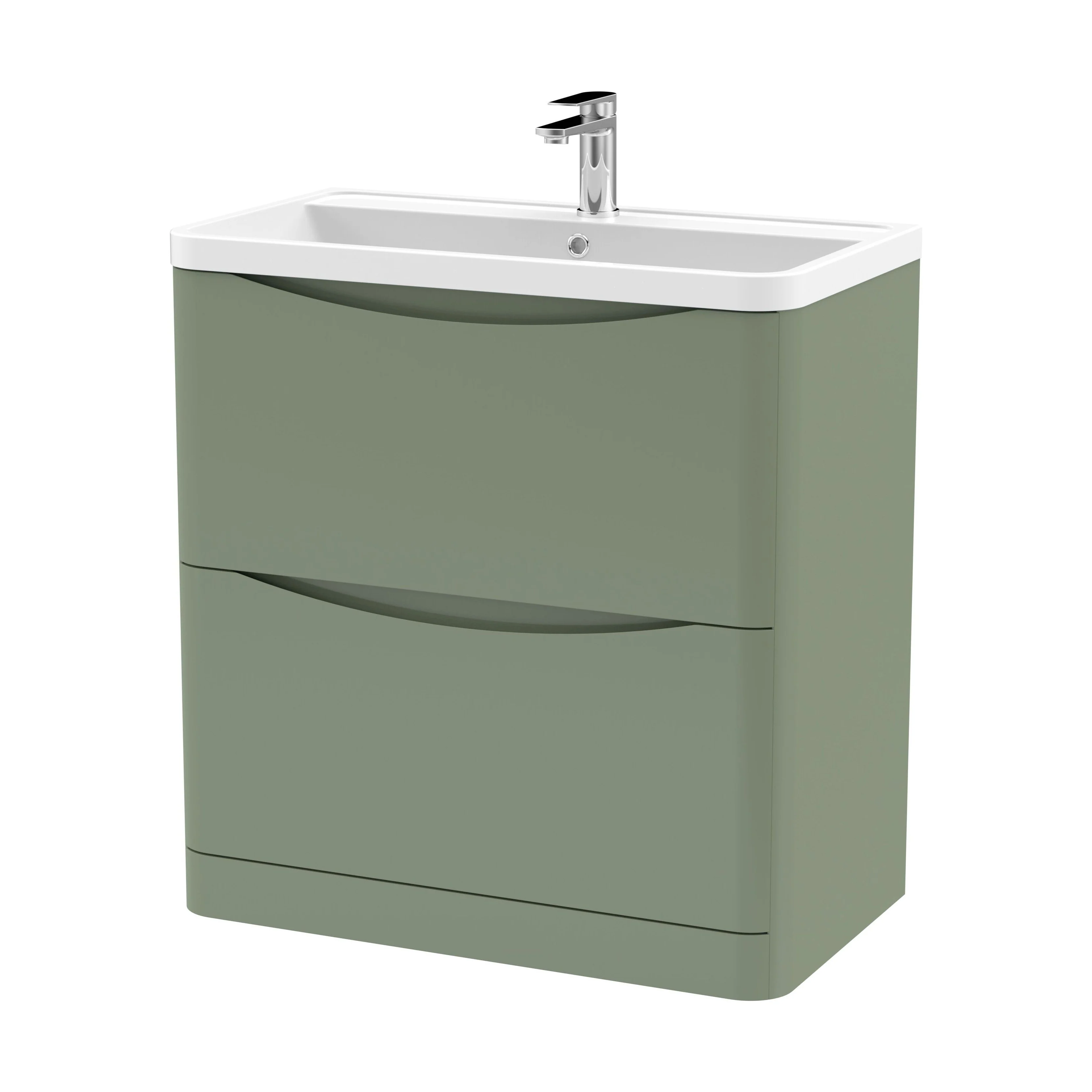 Balterley Arch Floor Standing 2 Drawer Bathroom Vanity Unit & Polymarble Basin, Satin Green, 755mm