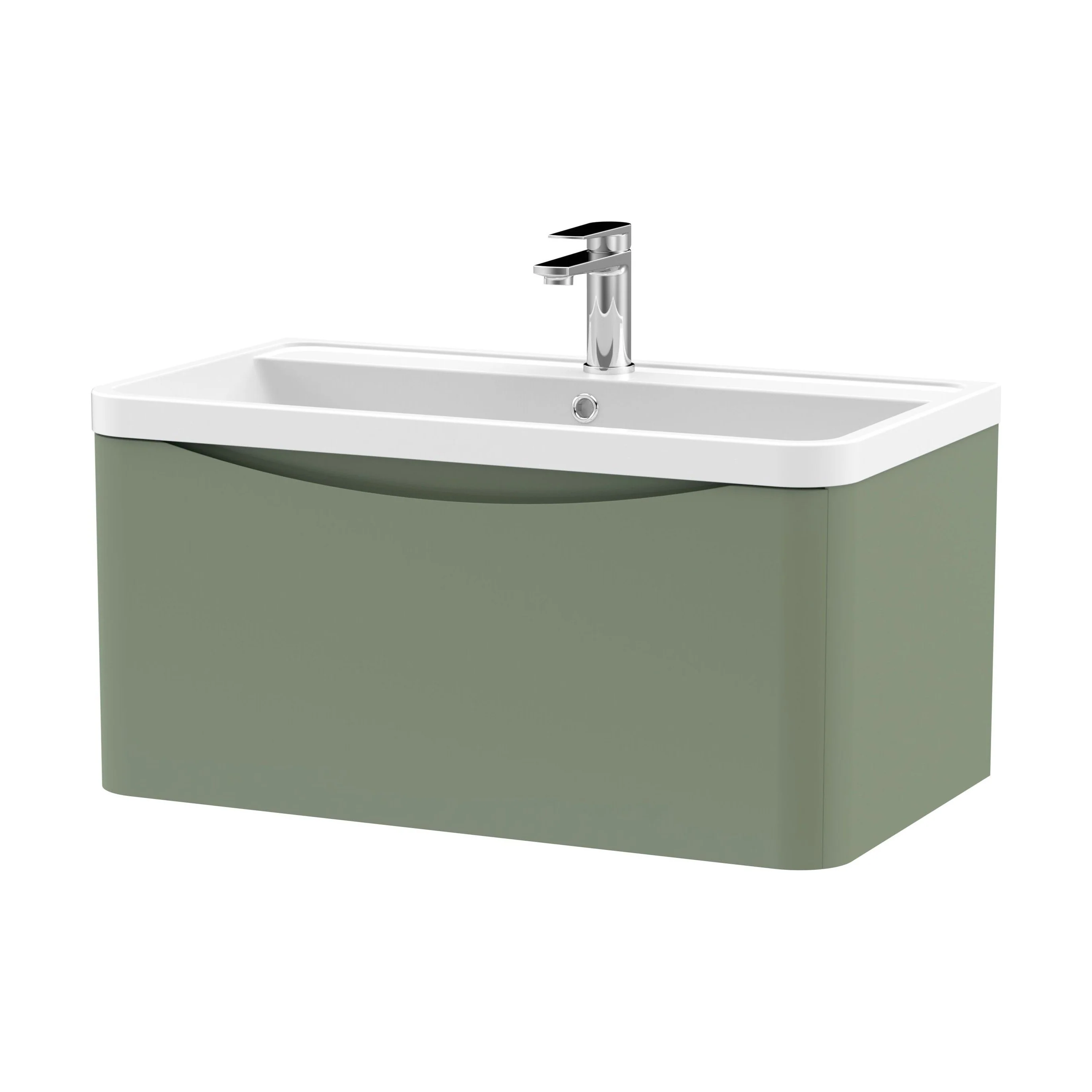 Balterley Arch Bathroom Wall Hung 1 Drawer Vanity Unit & Polymarble Basin, Satin Green, 800mm