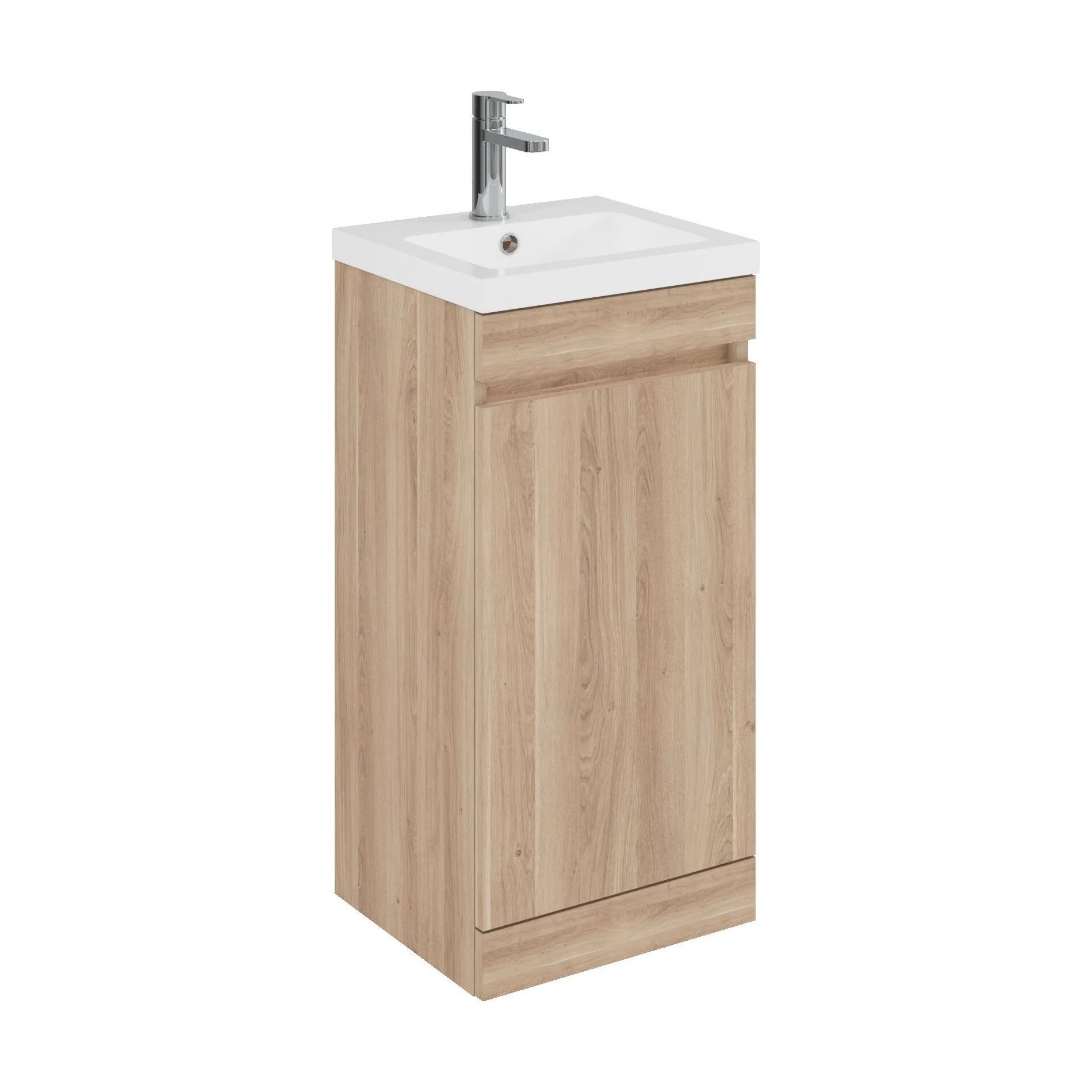 Balterley 400mm Floor Standing 1 Door Compact Unit with Polymarble Basin - Light Oak