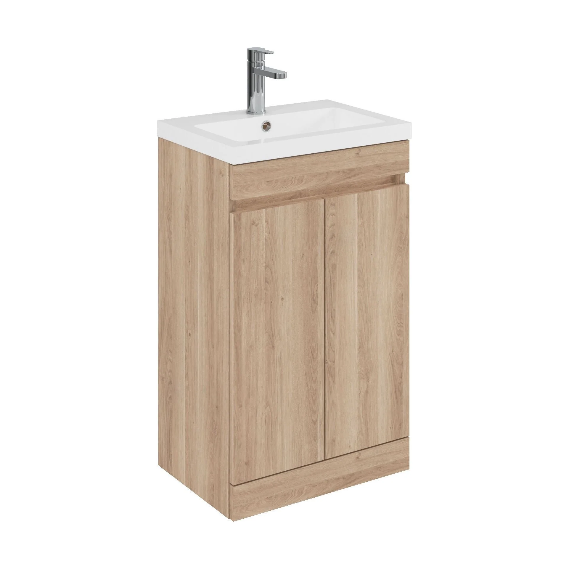 Balterley 500mm Floor Standing 2 Door Compact Unit with Polymarble Basin - Light Oak