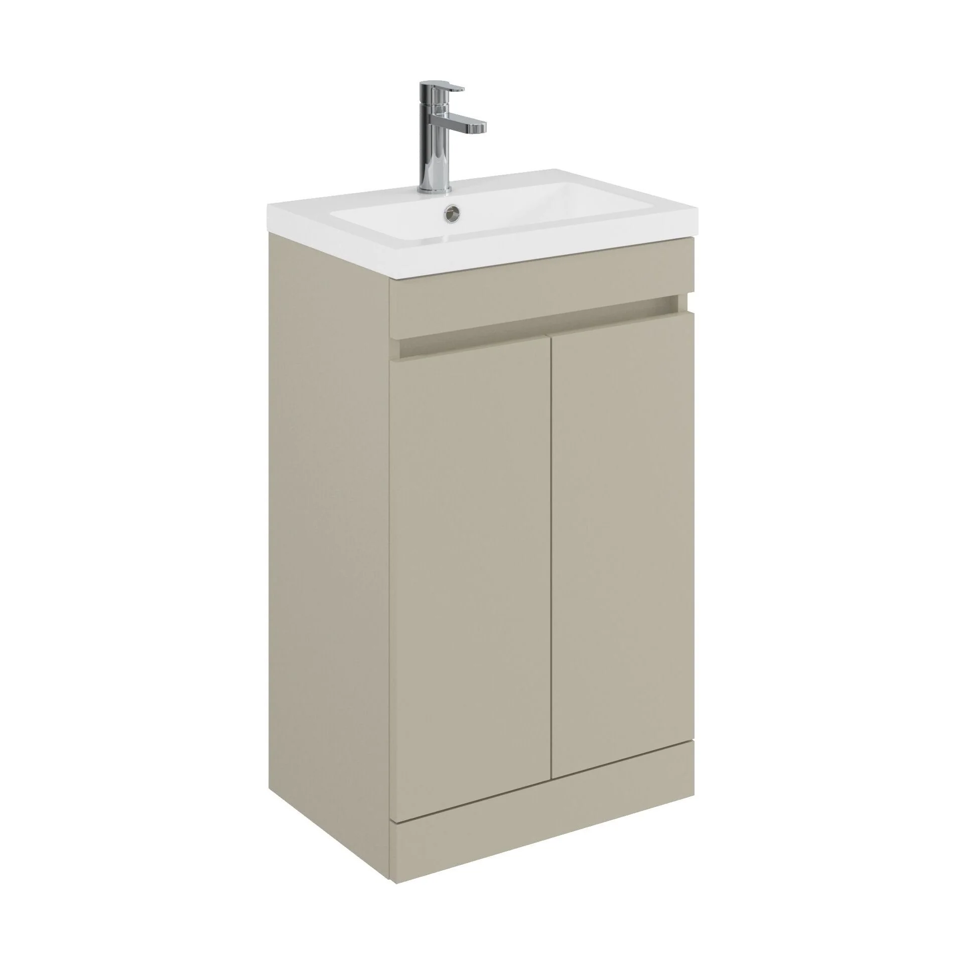 Balterley 500mm Floor Standing 2 Door Compact Unit with Polymarble Basin - Pebble Grey