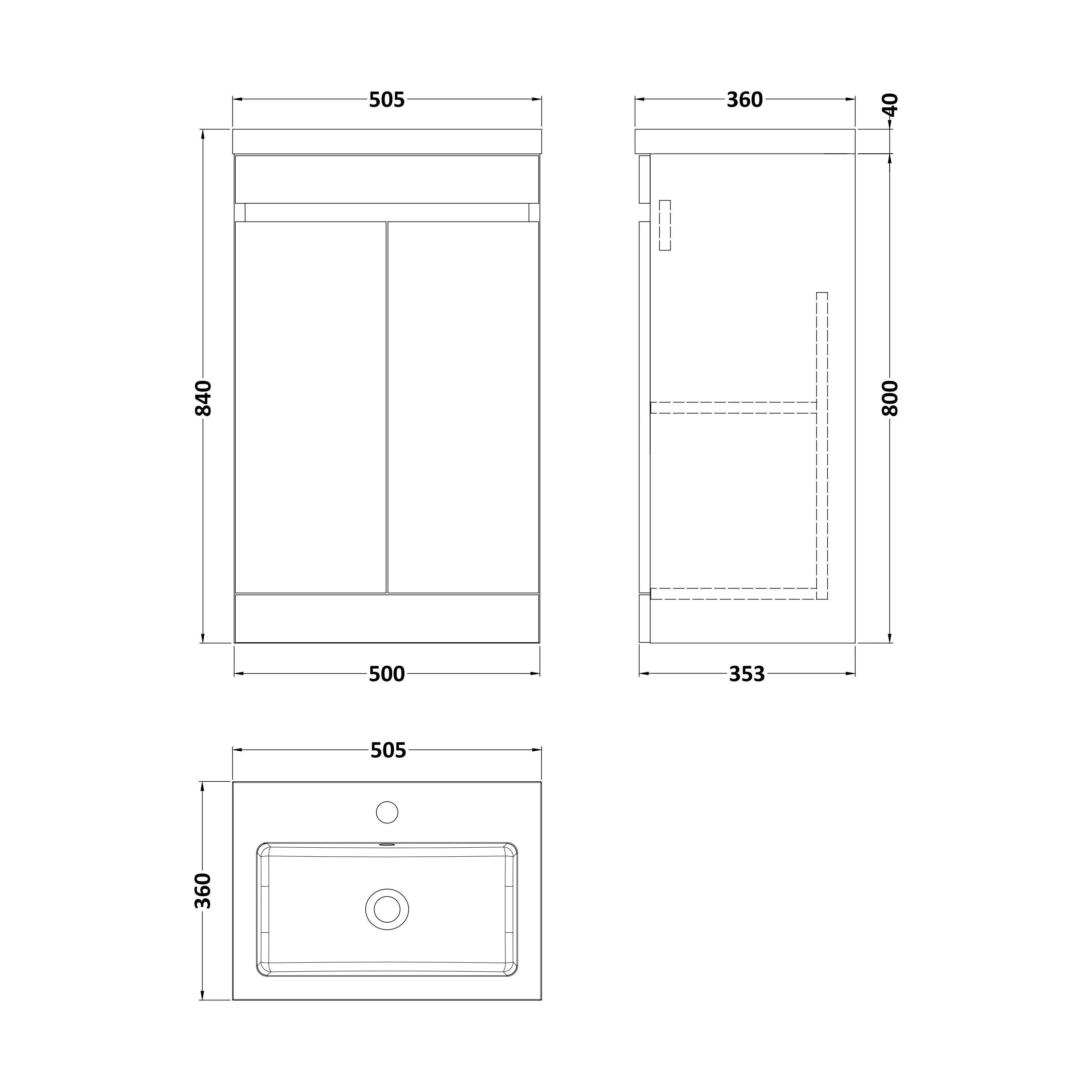 Balterley 500mm Floor Standing 2 Door Compact Unit with Polymarble Basin - White