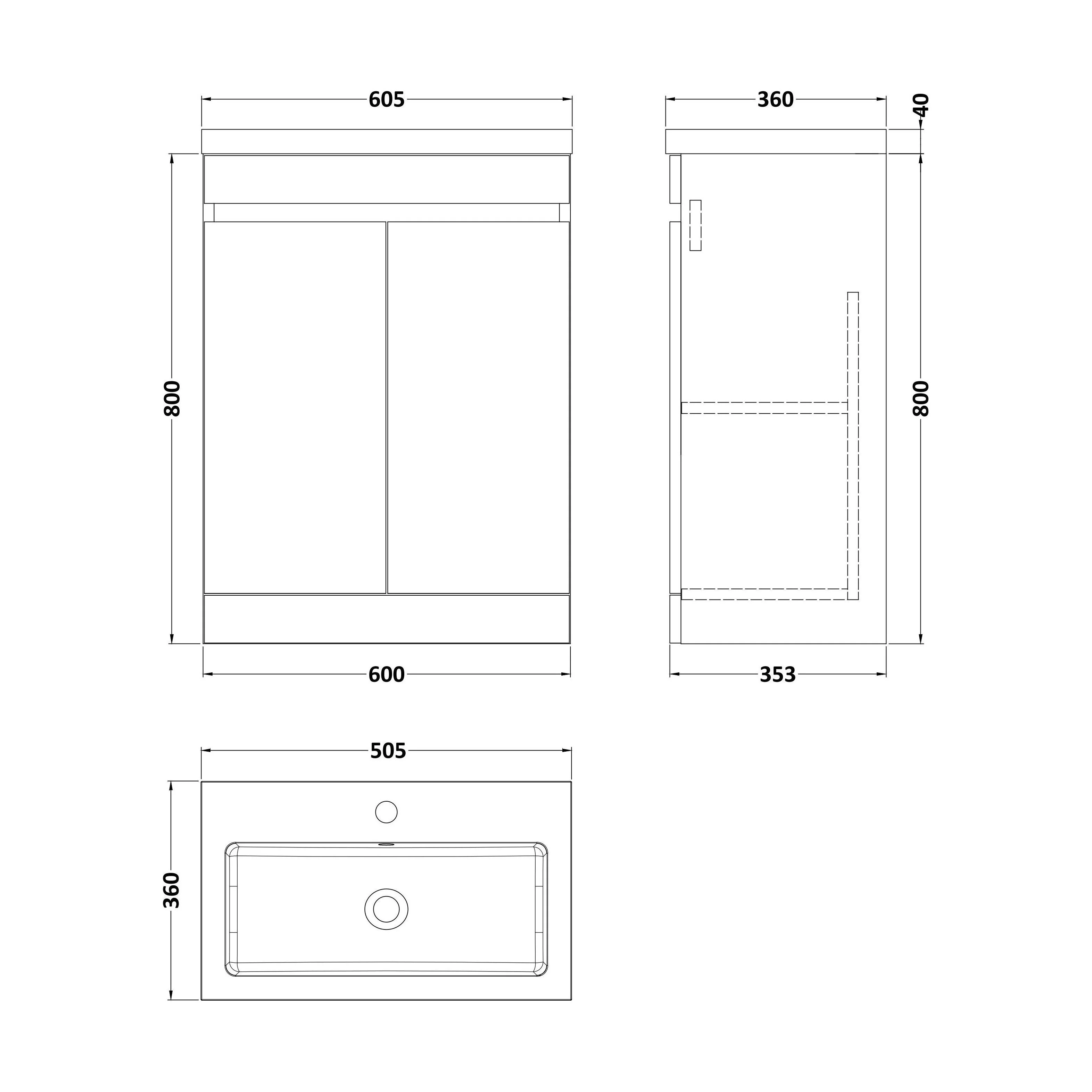 Balterley 600mm Floor Standing 2 Door Compact Unit with Polymarble Basin - Light Oak - Image 2