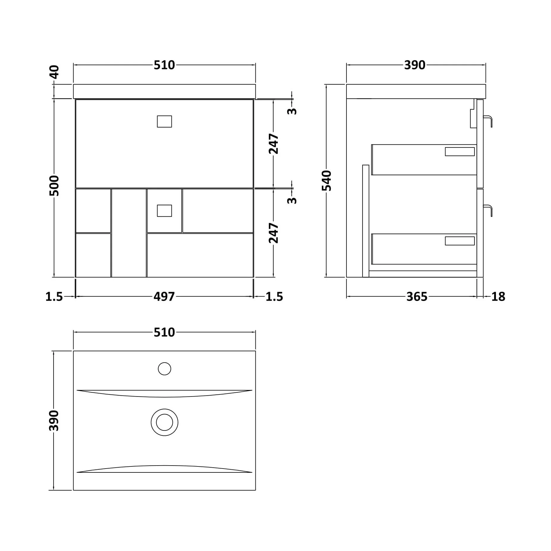 Cube Wall Hung 2 Drawer Geometric Vanity Basin Unit & Ceramic Mid-Edge Basin - 500mm - Satin White with Brushed Brass Drop Handles - Image 2