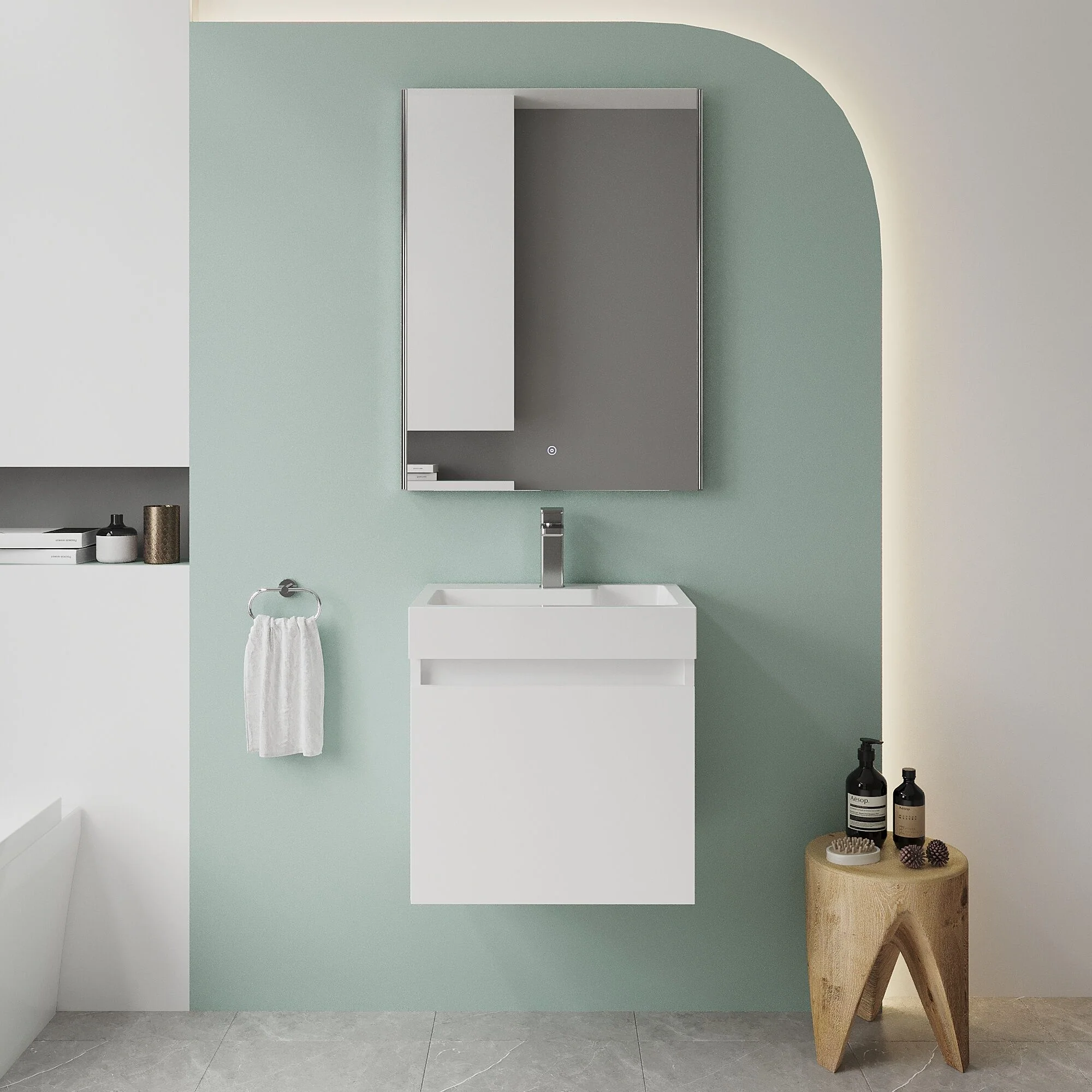 Wall Hung Vanity Basin Unit & Polymarble Basin - 500mm - Gloss White - Image 2