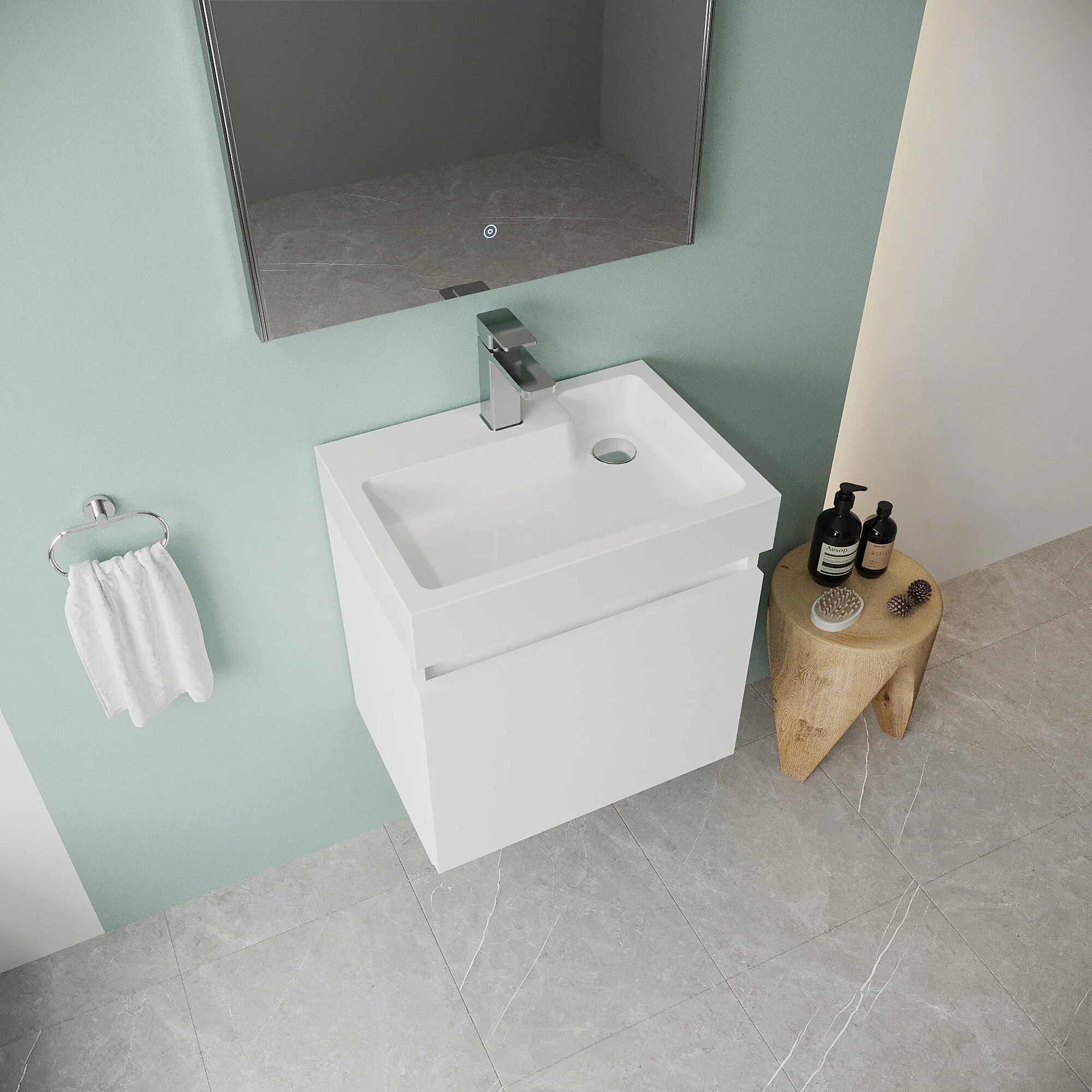 Wall Hung Vanity Basin Unit & Polymarble Basin - 500mm - Gloss White - Image 3