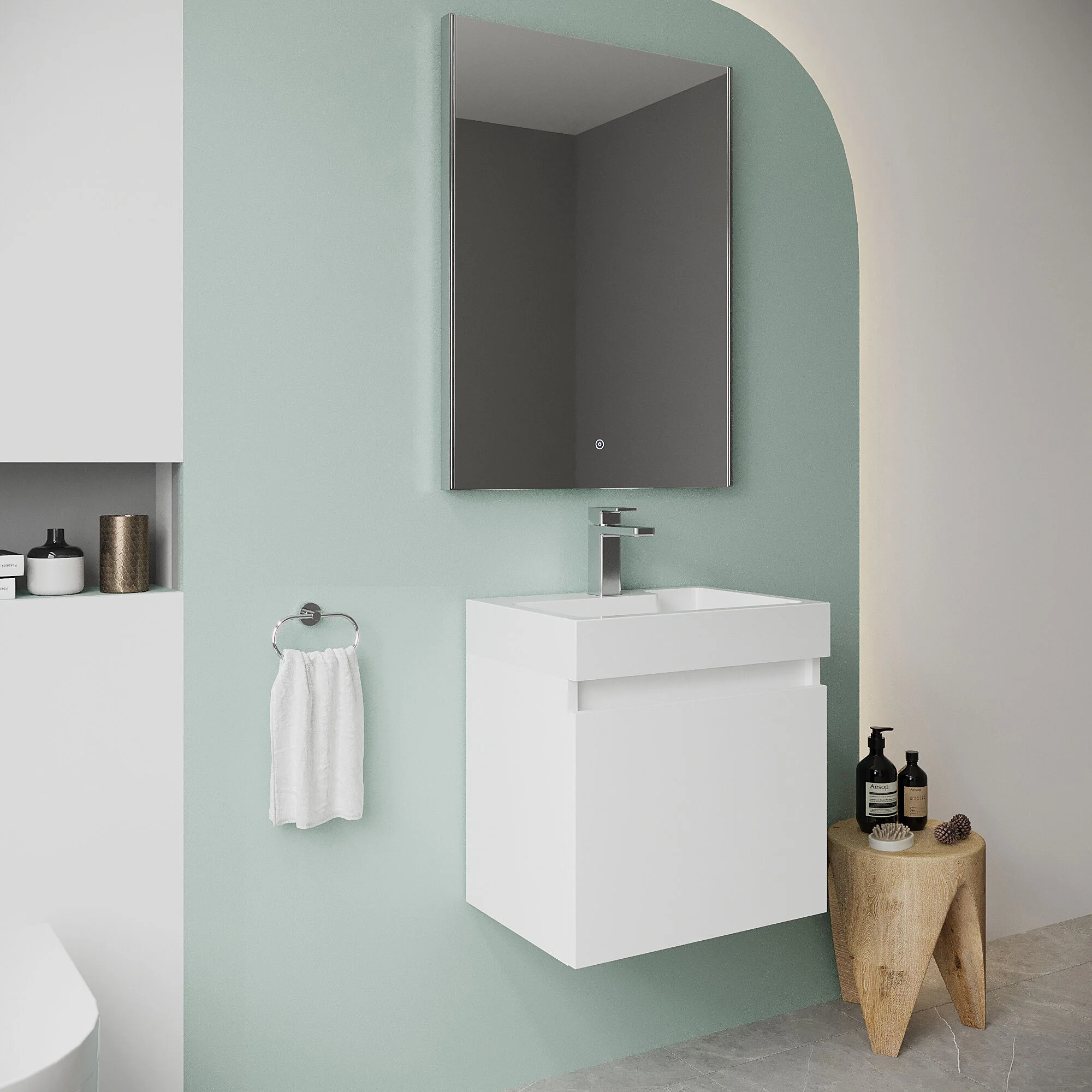 Wall Hung Vanity Basin Unit & Polymarble Basin - 500mm - Gloss White - Image 4