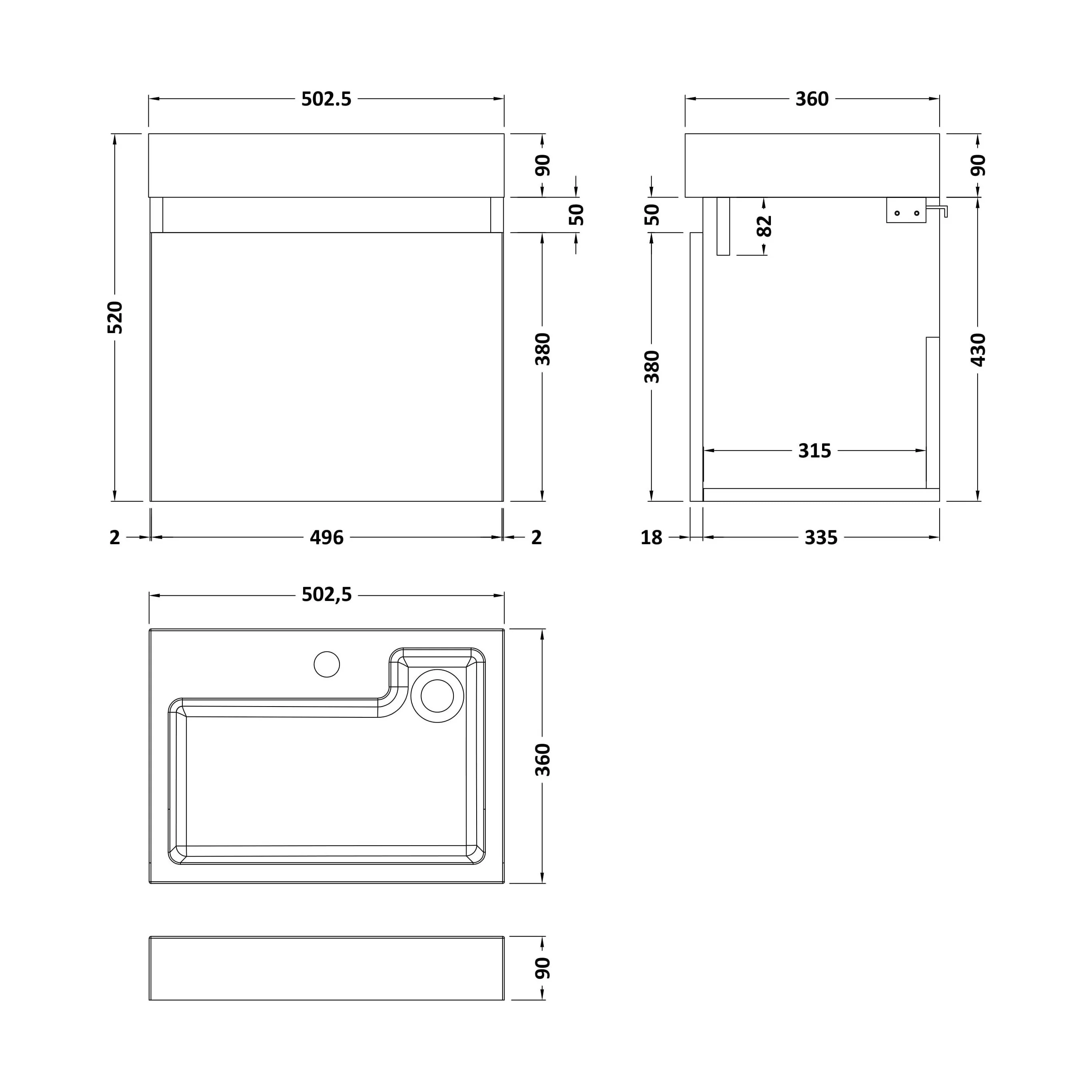 Wall Hung Vanity Basin Unit & Polymarble Basin - 500mm - Woodgrain Charcoal Black - Image 5