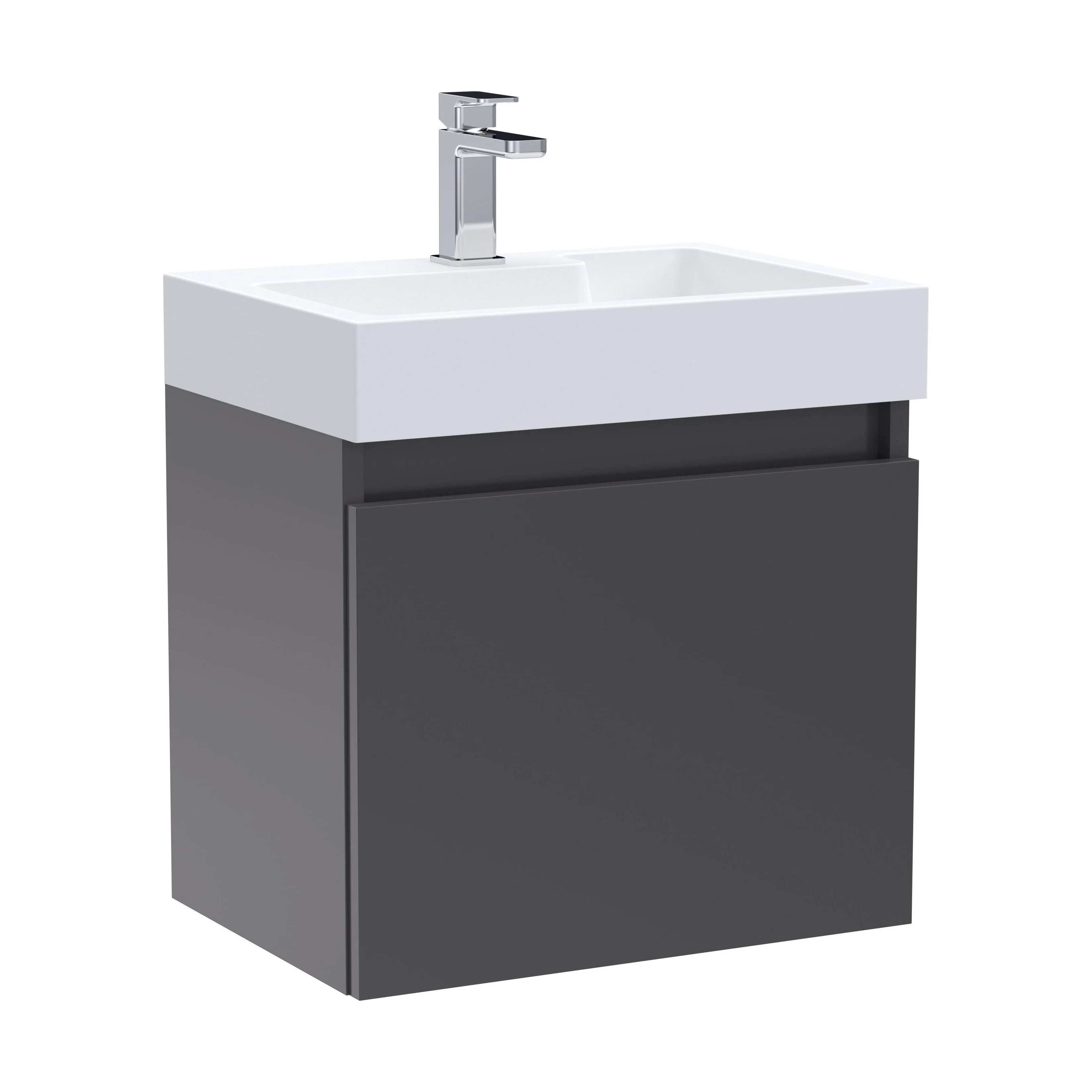 Wall Hung Vanity Basin Unit & Polymarble Basin - 500mm - Gloss Grey