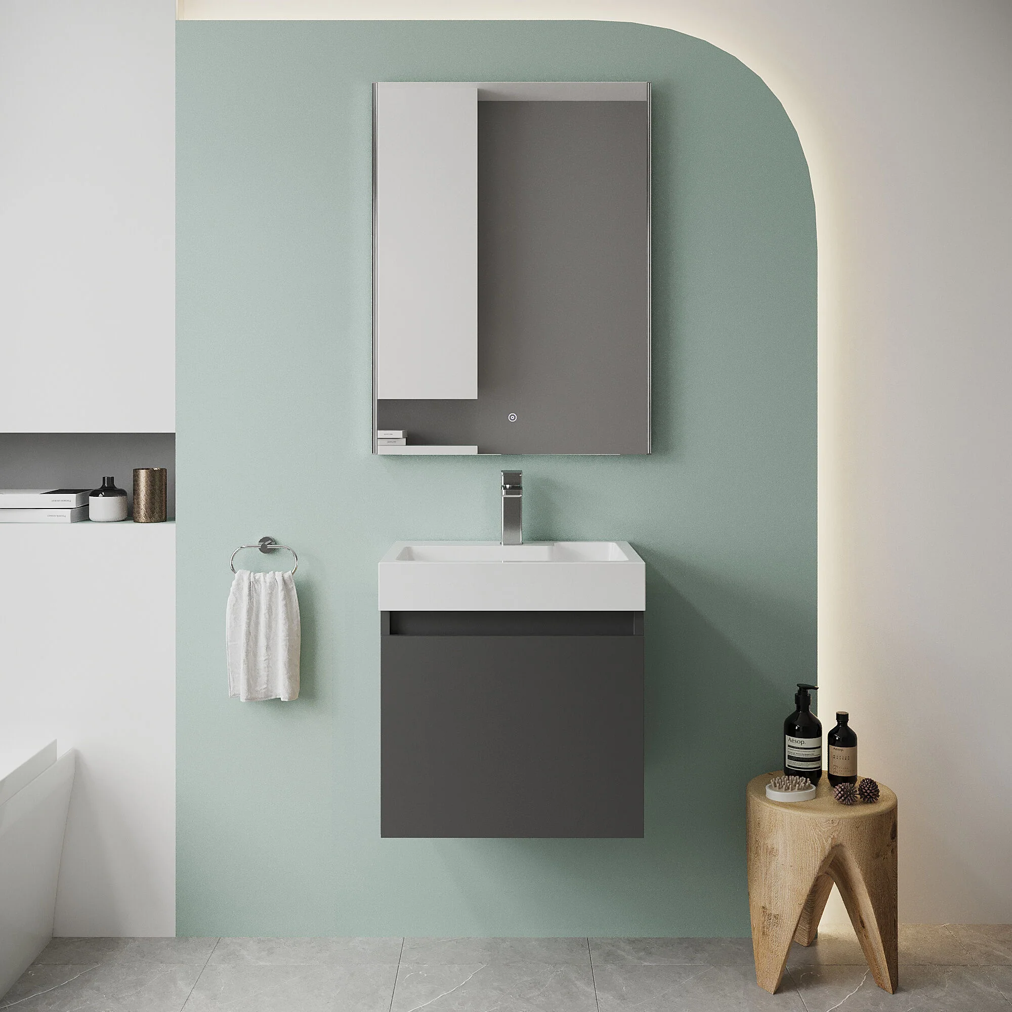 Wall Hung Vanity Basin Unit & Polymarble Basin - 500mm - Gloss Grey - Image 2