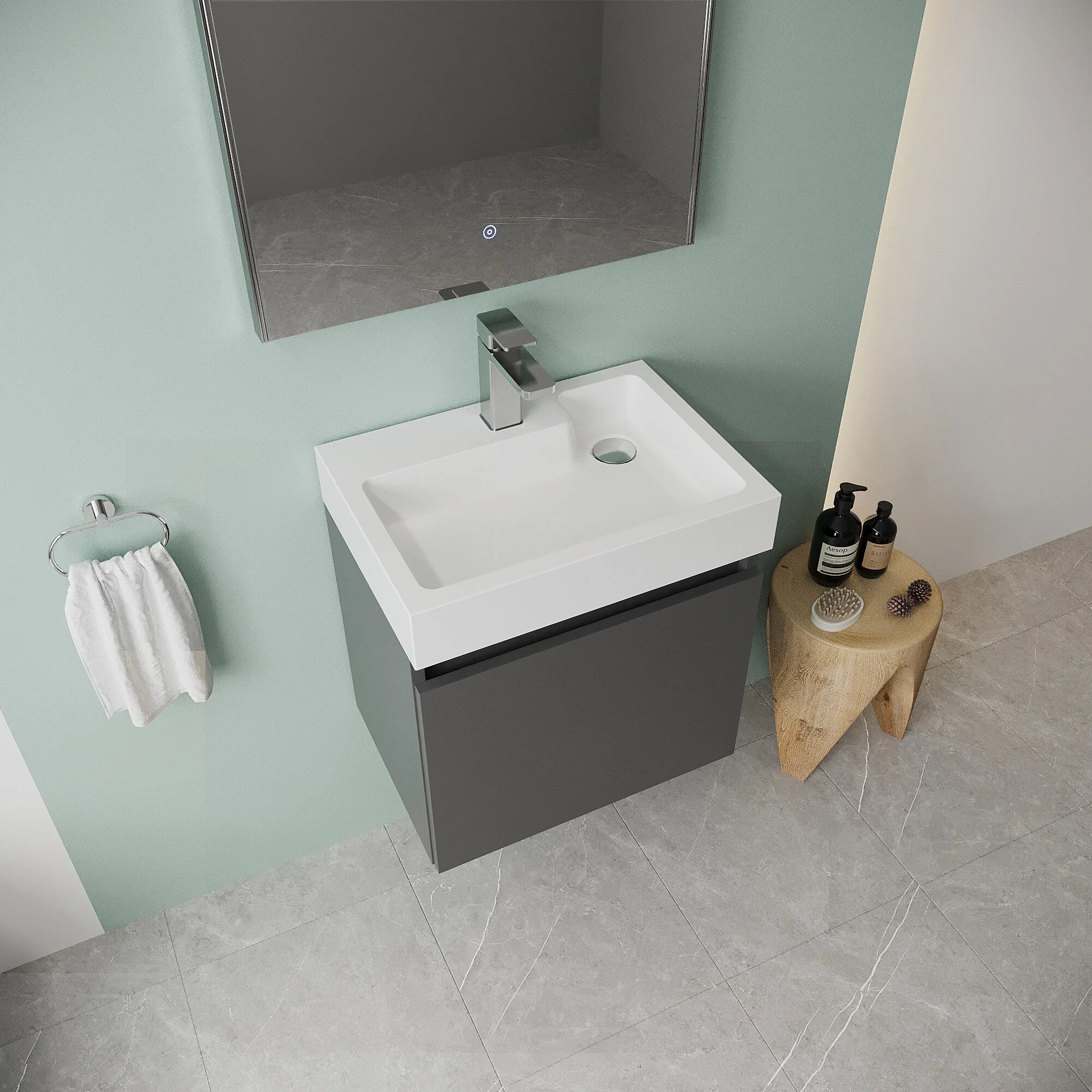 Wall Hung Vanity Basin Unit & Polymarble Basin - 500mm - Gloss Grey - Image 3