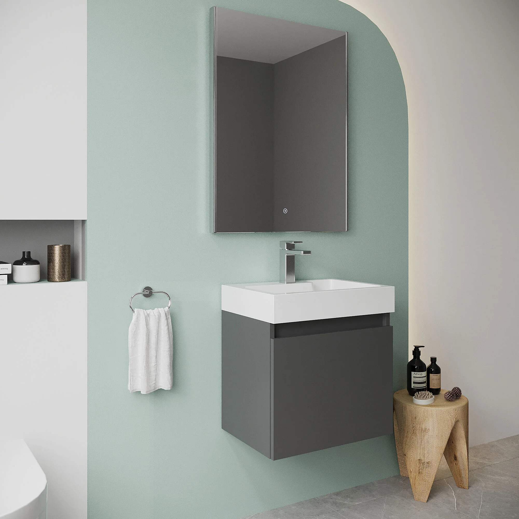 Wall Hung Vanity Basin Unit & Polymarble Basin - 500mm - Gloss Grey - Image 4