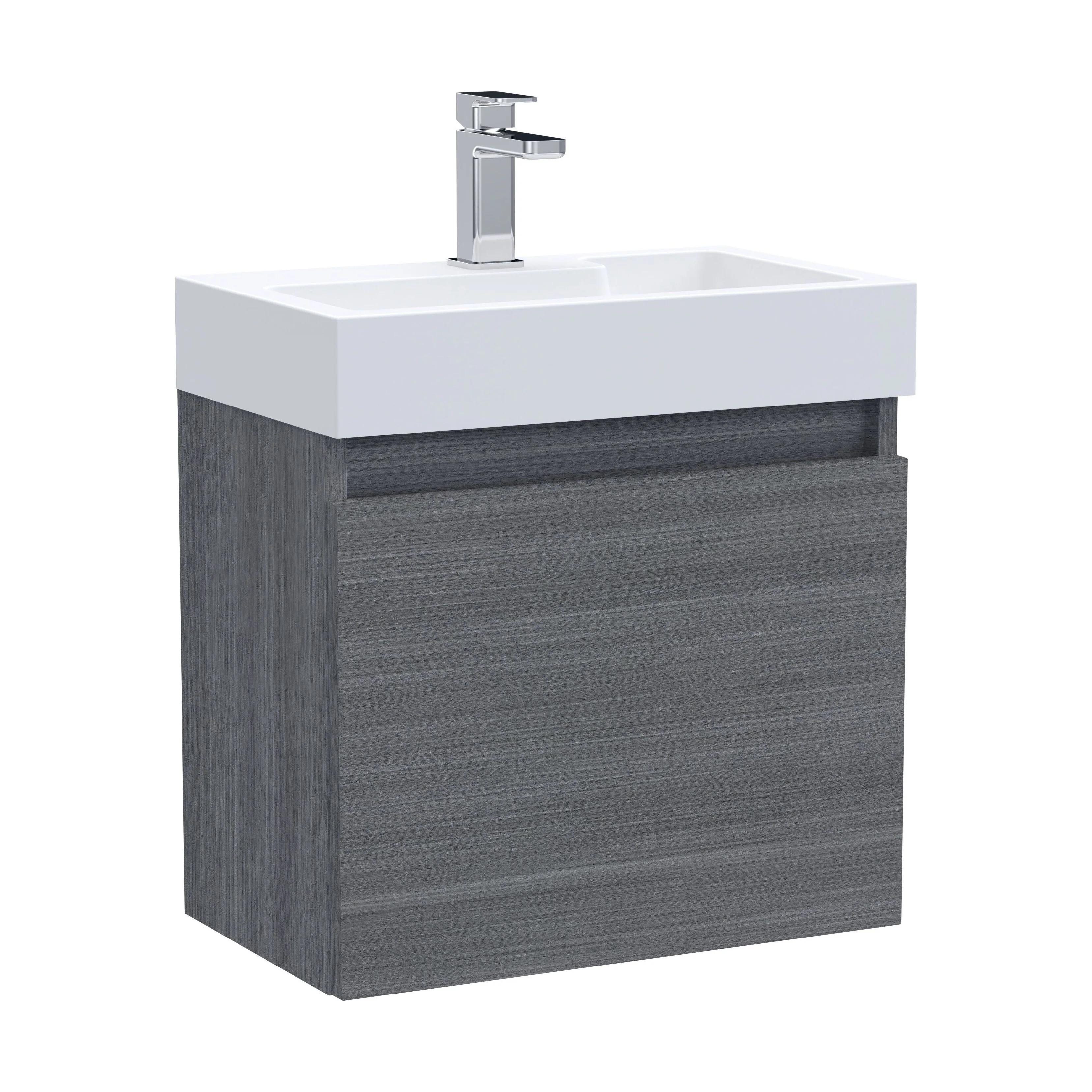 Wall Hung Vanity Basin Unit & Slimline Polymarble Basin - 500mm - Woodgrain Anthracite