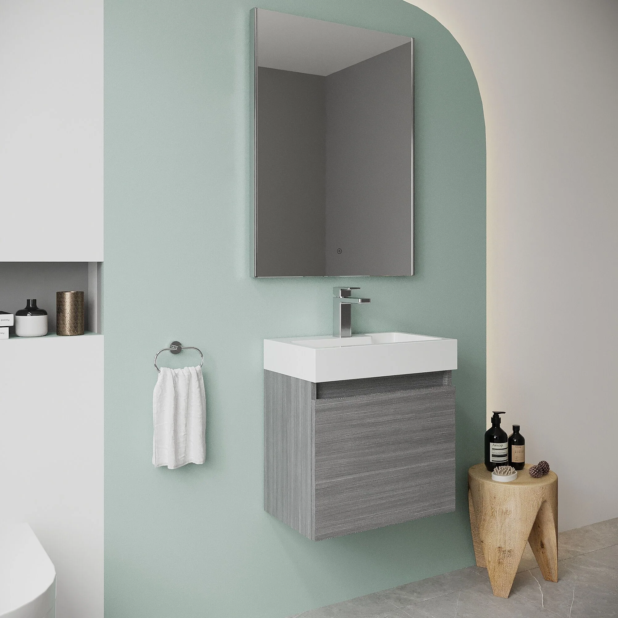 Wall Hung Vanity Basin Unit & Slimline Polymarble Basin - 500mm - Woodgrain Anthracite - Image 4