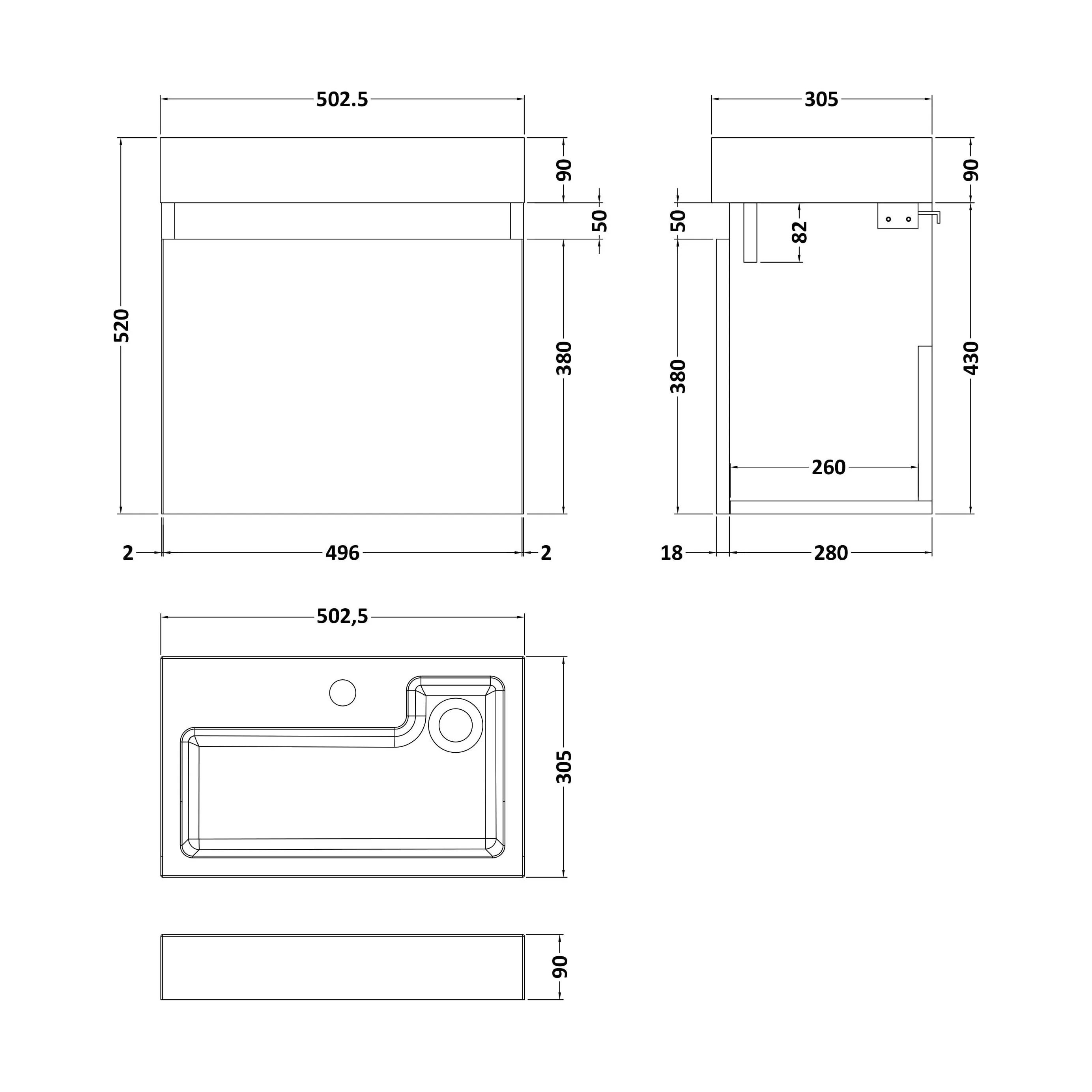 Wall Hung Vanity Basin Unit & Slimline Polymarble Basin - 500mm - Woodgrain Anthracite - Image 5