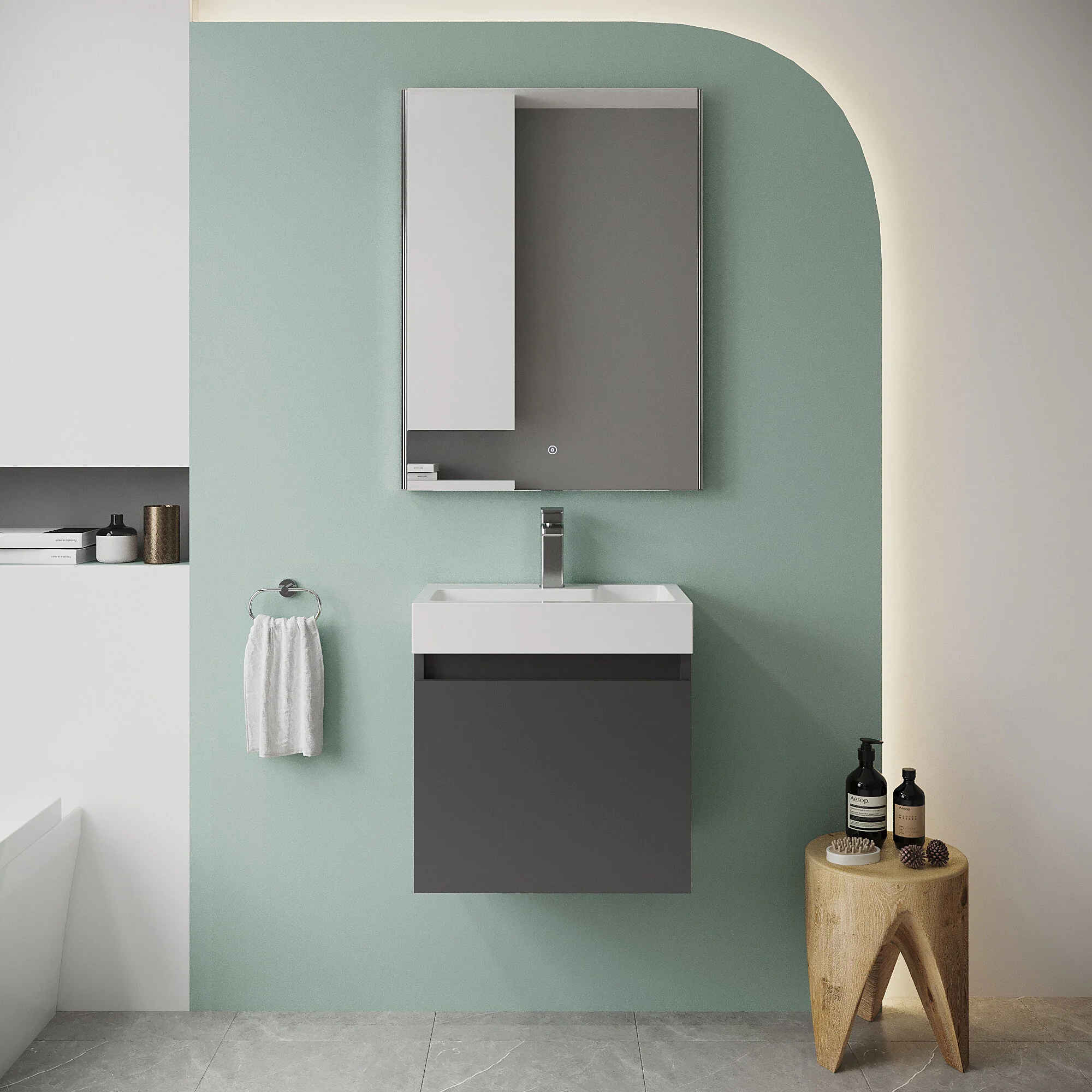 Wall Hung Vanity Basin Unit & Slimline Polymarble Basin - 500mm - Gloss Grey - Image 2