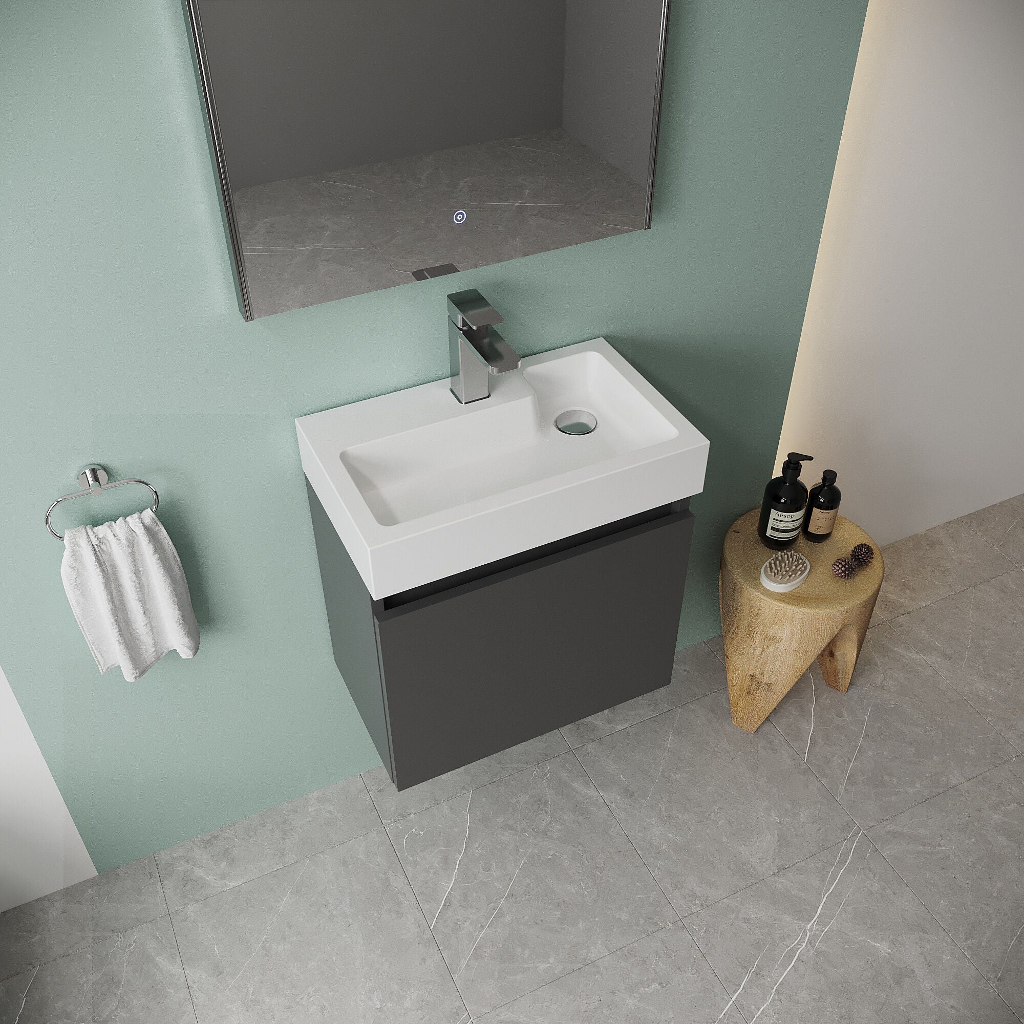 Wall Hung Vanity Basin Unit & Slimline Polymarble Basin - 500mm - Gloss Grey - Image 3