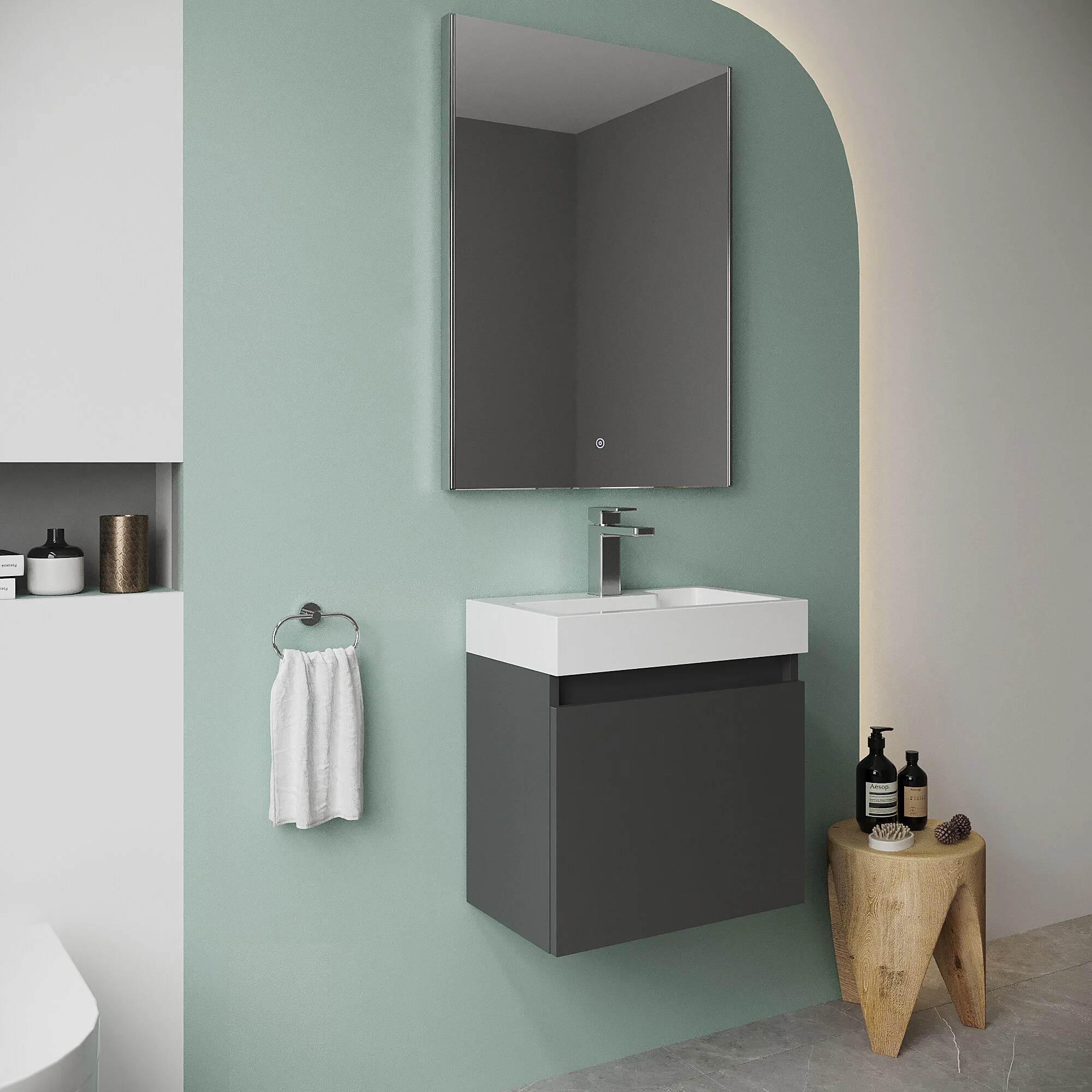 Wall Hung Vanity Basin Unit & Slimline Polymarble Basin - 500mm - Gloss Grey - Image 4