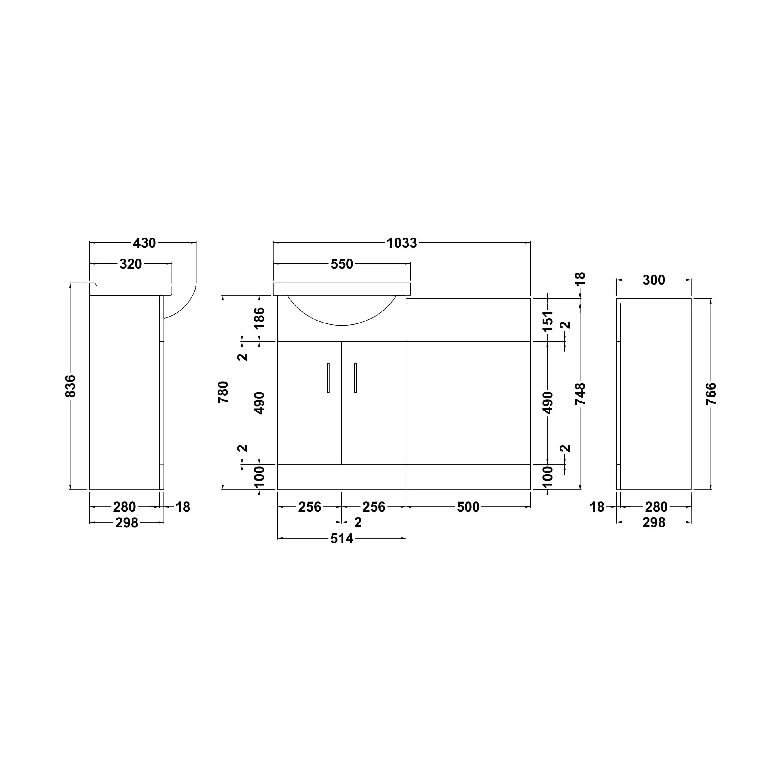 Cloakroom Furniture Pack - Cabinet, Round Basin, WC Unit, Concealed Cistern, Back to Wall Pan and Soft Close Seat - Gloss White - Image 2