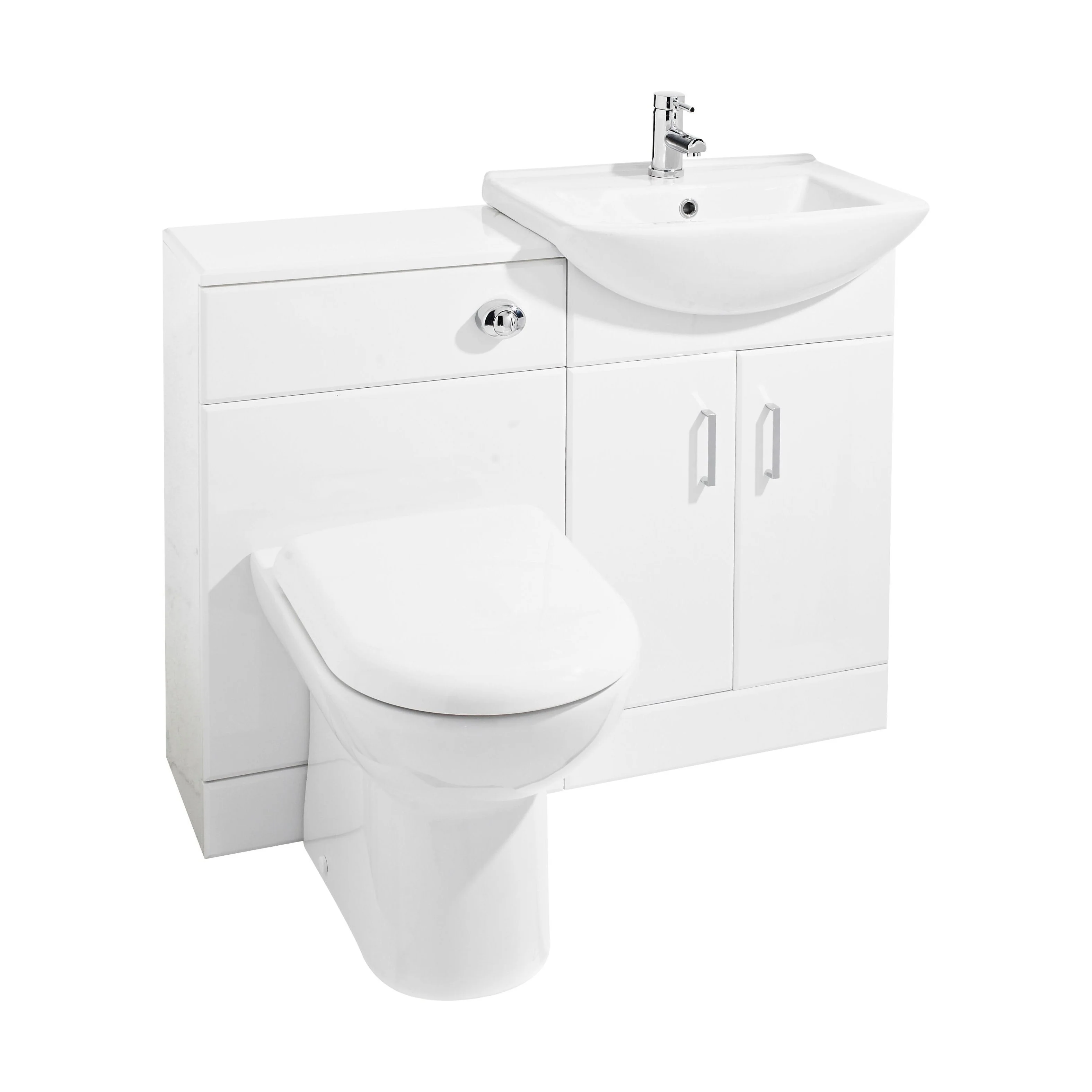 Cloakroom Furniture Pack - Cabinet, Square Basin, WC Unit, Concealed Cistern, Back to Wall Pan and Soft Close Seat - Gloss White