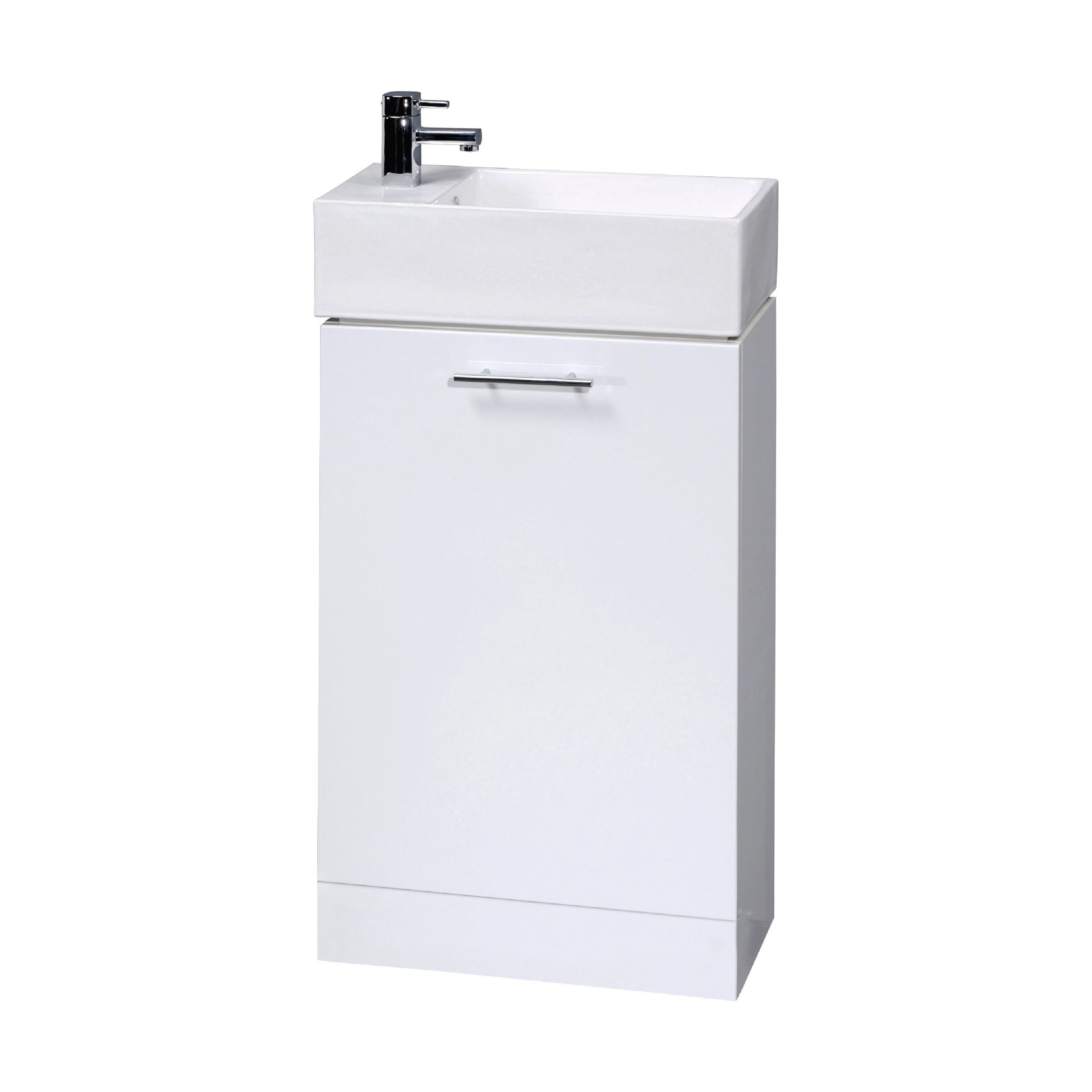 One Door Cloakroom Vanity Basin Unit - 480mm - Gloss White