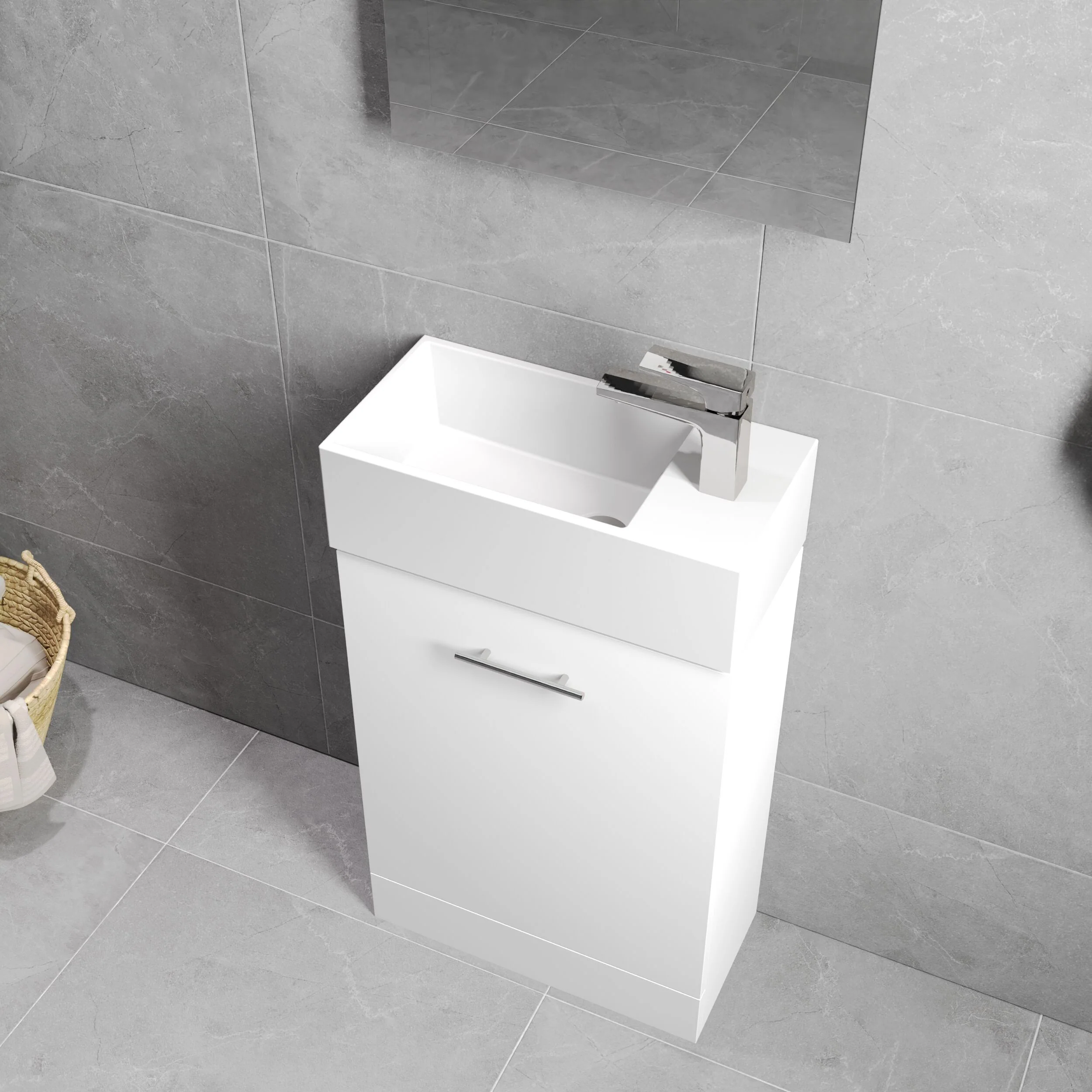 One Door Cloakroom Vanity Basin Unit - 480mm - Gloss White - Image 3