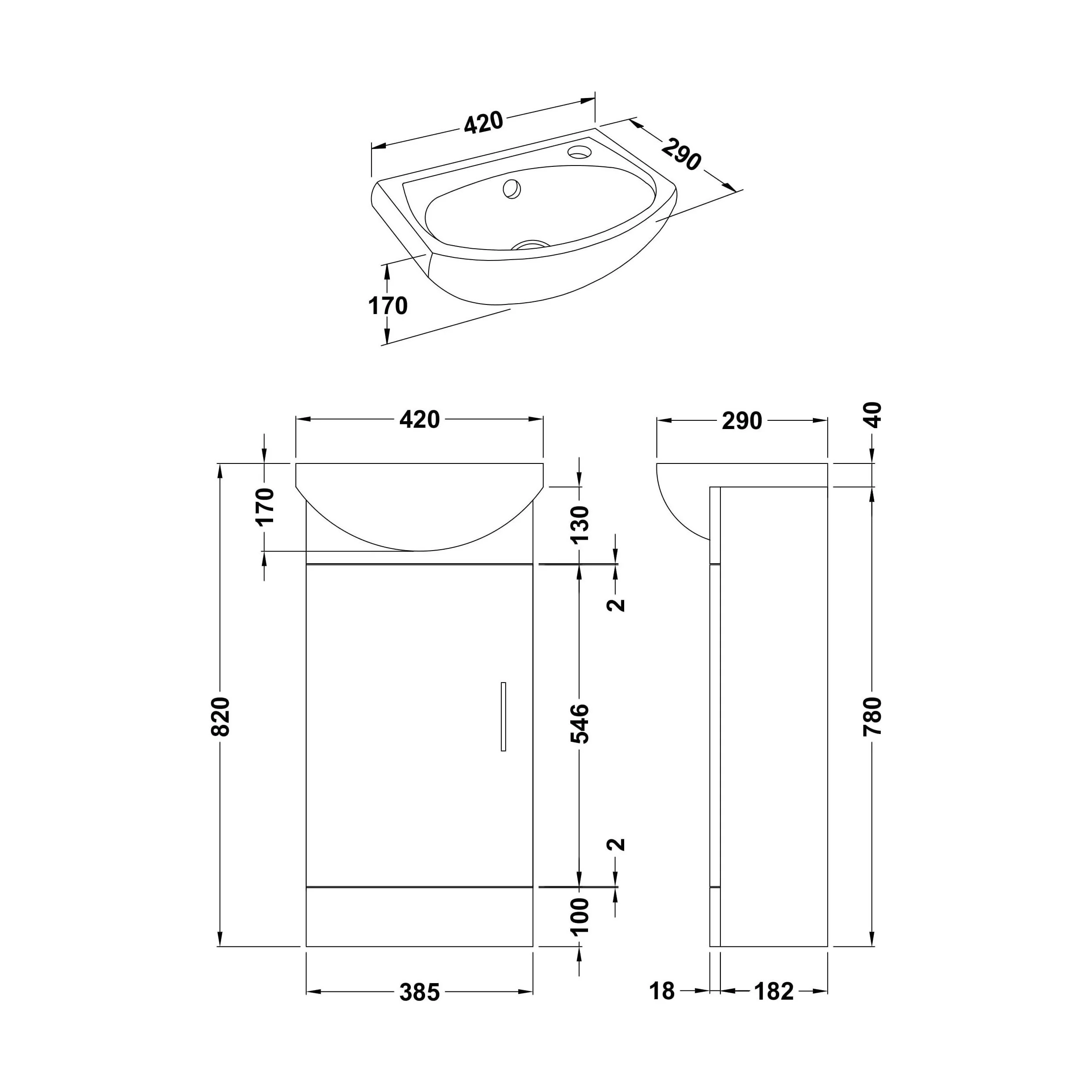 Orbit 1 Door Modern Vanity Basin Unit, Gloss White, 400x780x200mm - Image 5