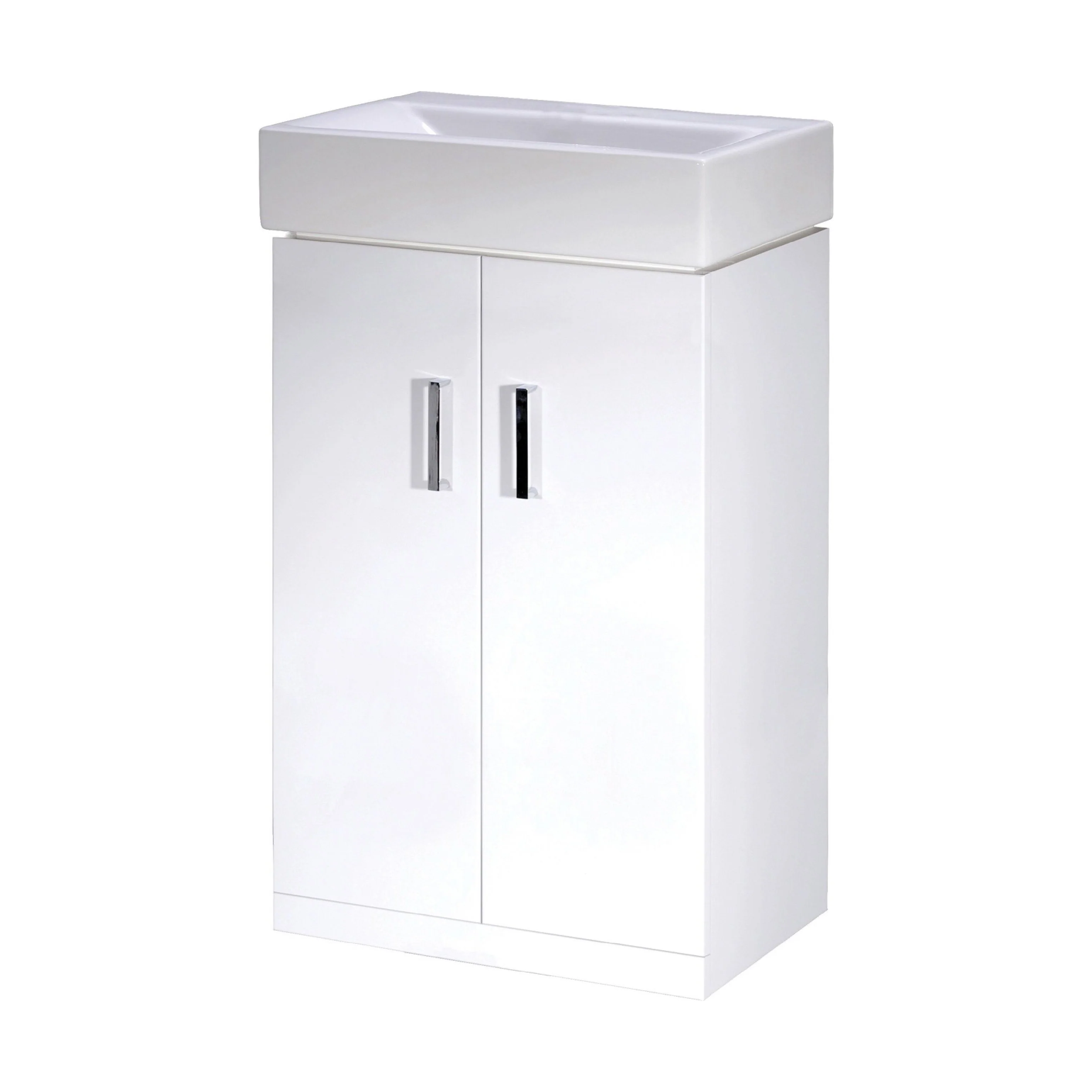 Two Door Cloakroom Vanity Ceramic Basin Unit in Gloss White Finish